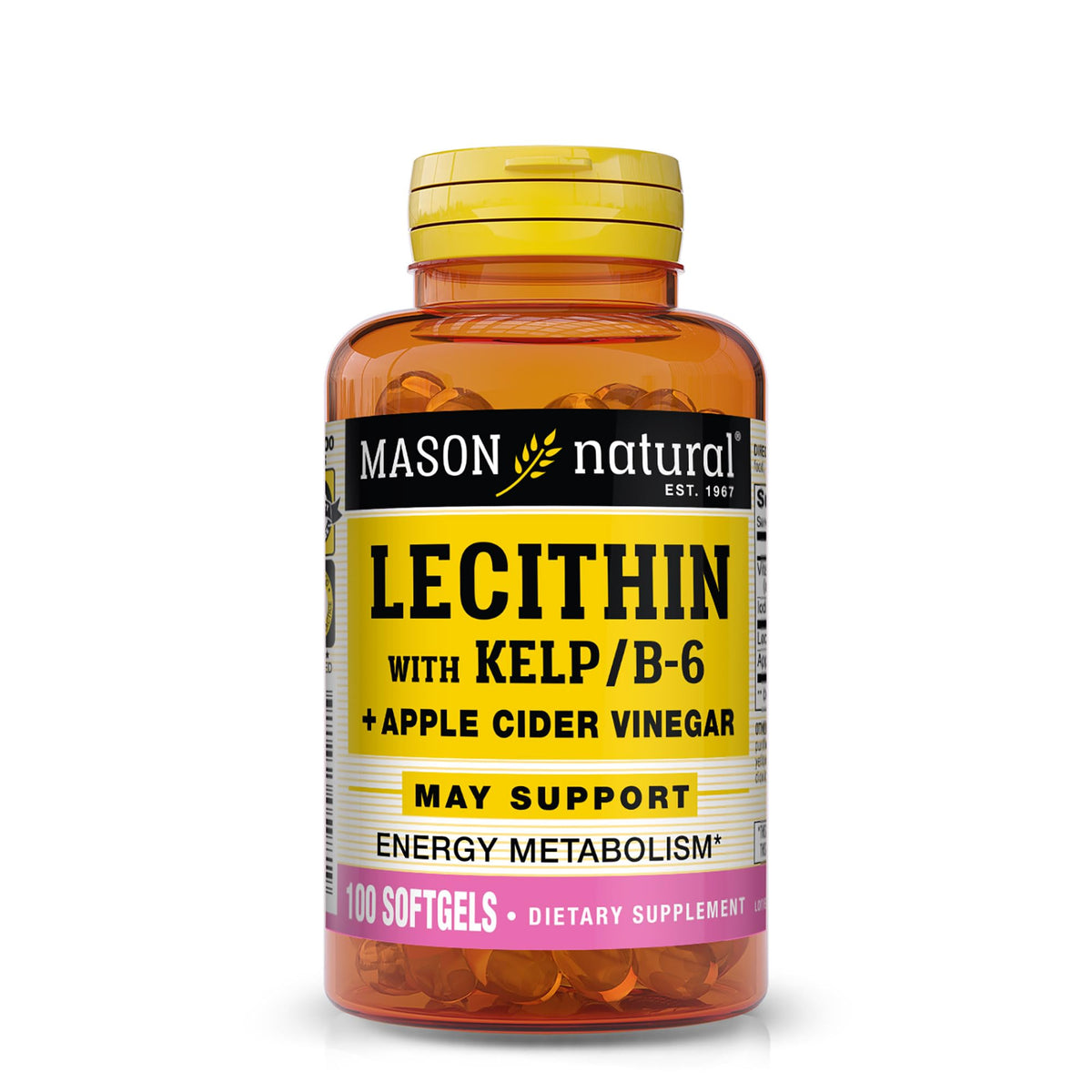Mason Natural Lécithine avec varech sur bouteille affichant le flacon et le dosage