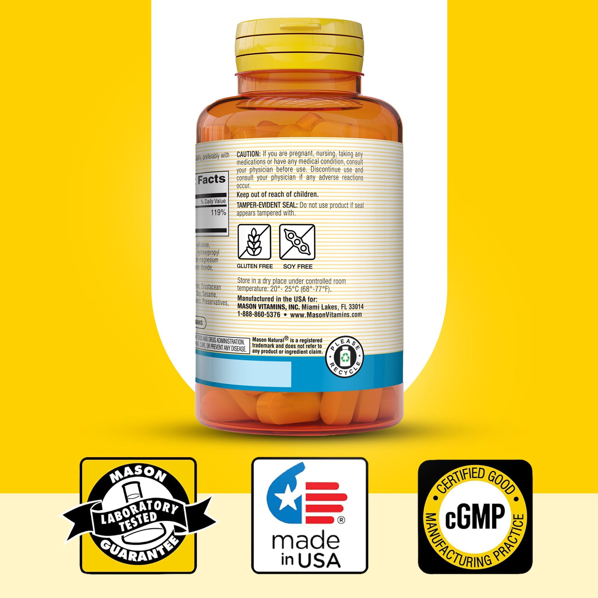 Mason Natural Magnesium 500 mg, flacon recyclable et usage quotidien durable.