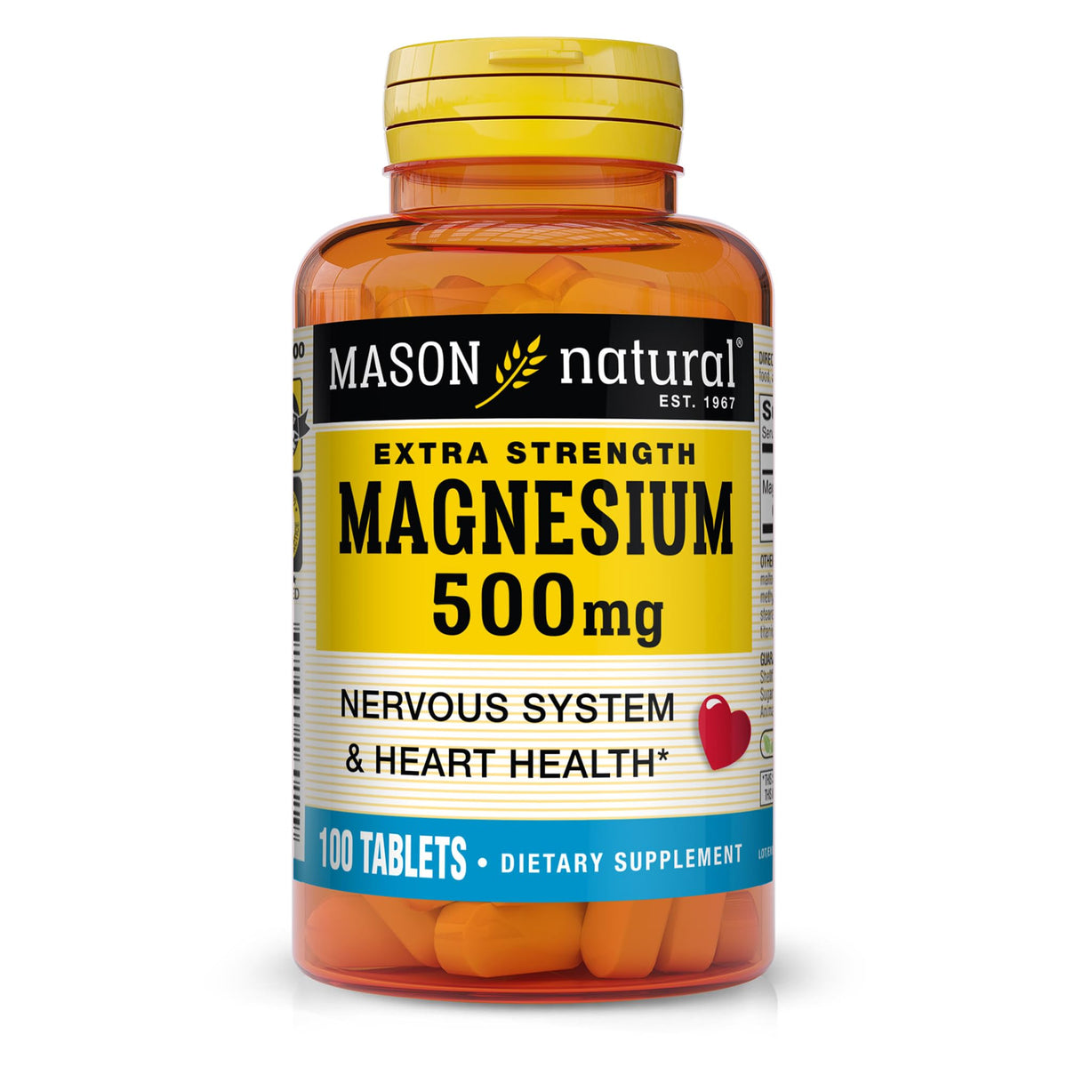 Mason Natural Magnésium 500 mg : bouteille de comprimés pratique pour l'usage quotidien.