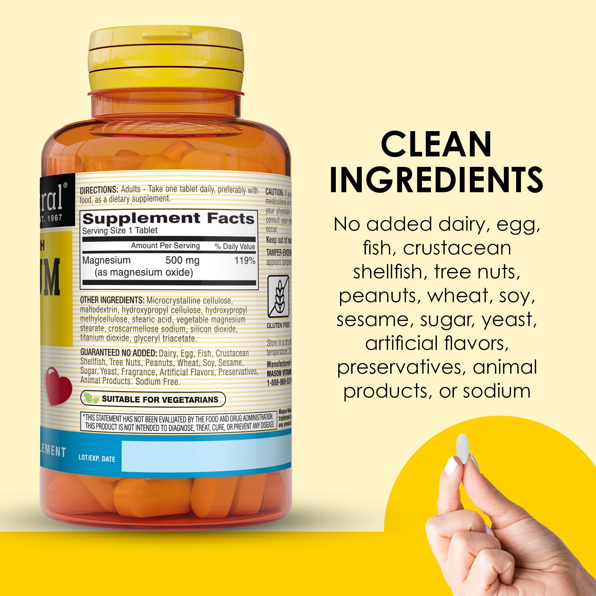 Soutien potentiel du système nerveux avec Mason Natural Magnesium 500 mg, gélules faciles à avaler.