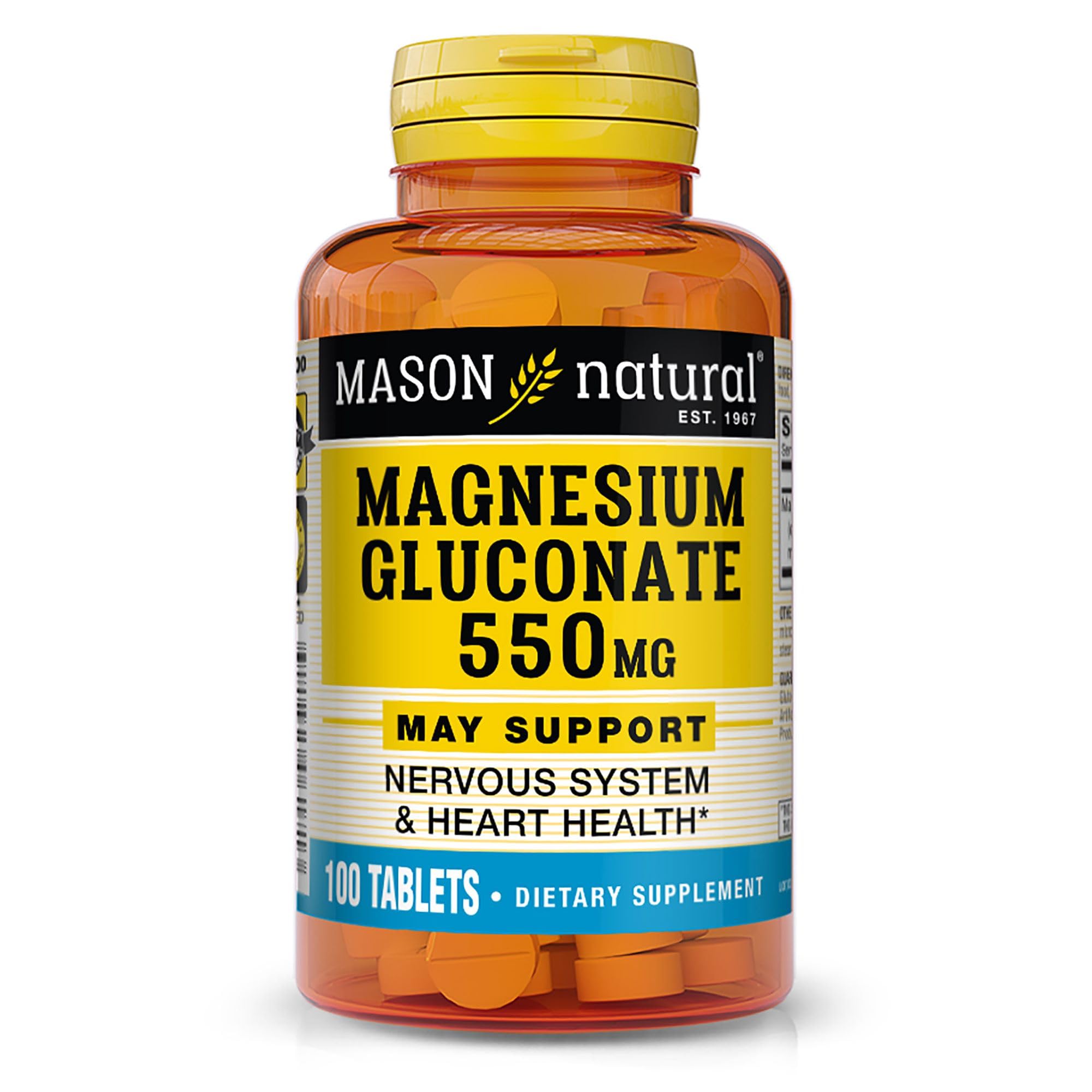 Mason Natural magnesium gluconate 550 mg en bouteille pour le soutien du cœur et du système nerveux