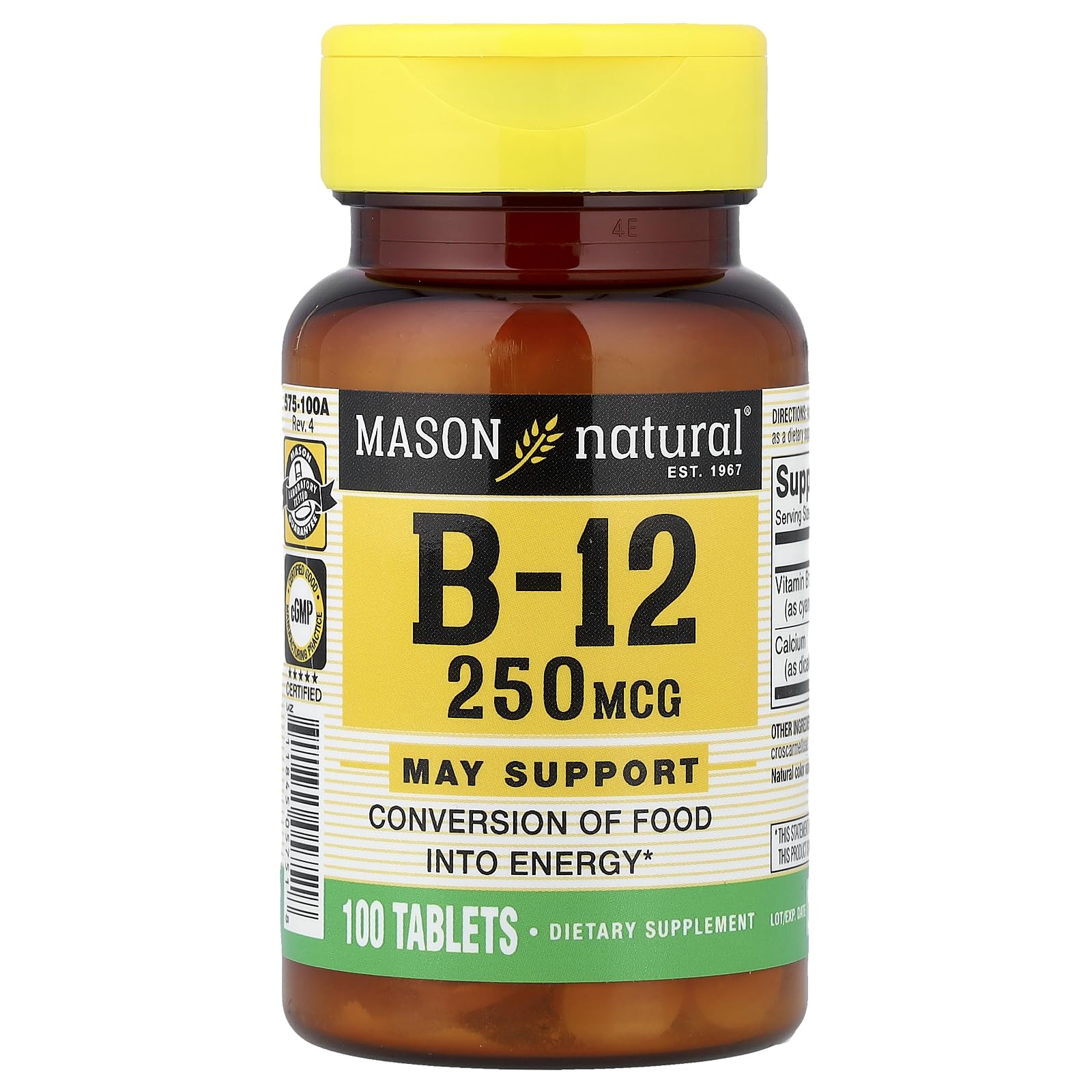 Mason B12 250mcg – tablettes visibles, pratique pour la routine quotidienne