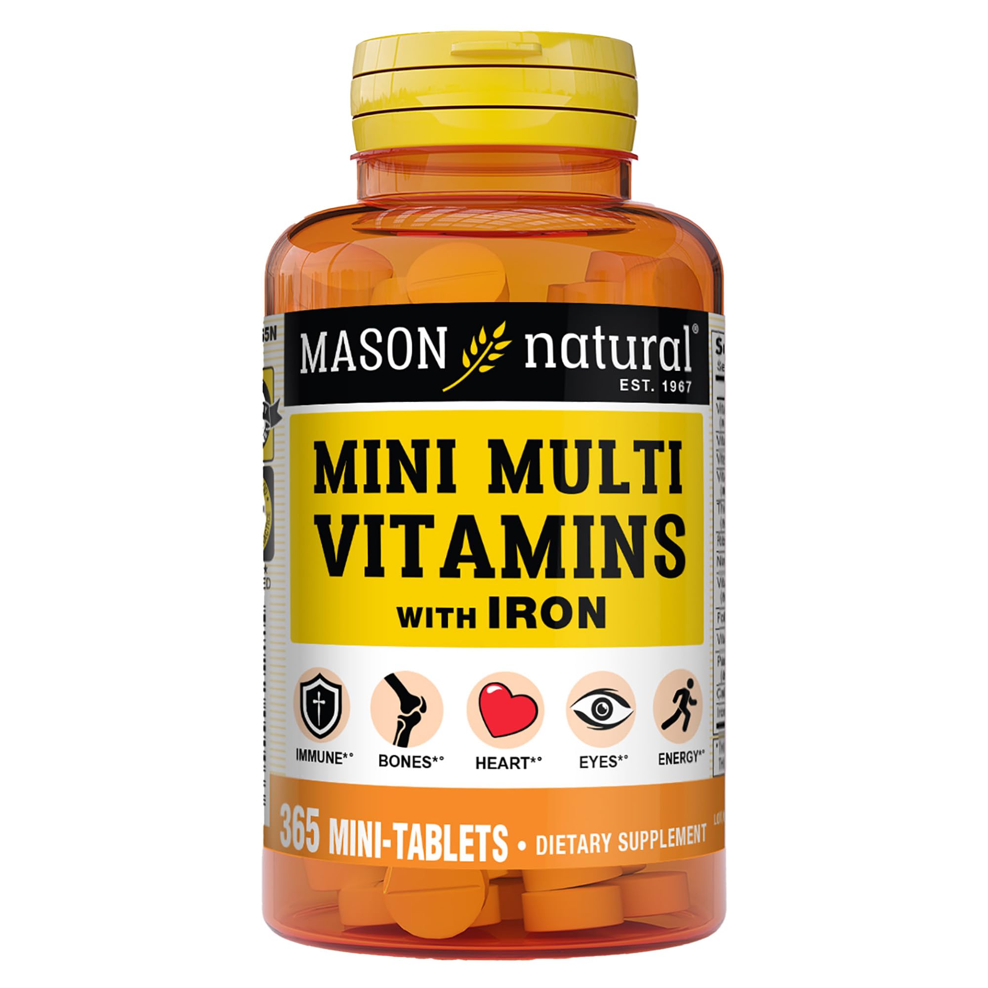 MASON NATURAL Mini Multivitamines avec fer — boîte vue de face, soutien quotidien possible.