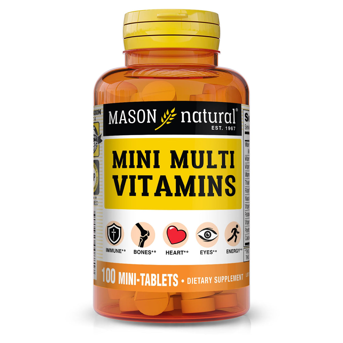 Mason Natural Mini Multivitamines sur l'emballage, pratique pour démarrer votre journée équilibrée.