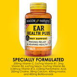 Mason Natural Ear Health Plus — étiquette montrant les ingrédients clés.