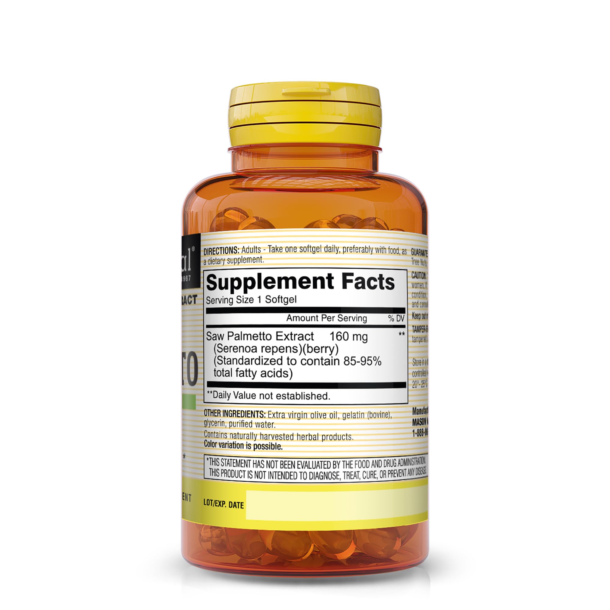 Mason Natural Saw Palmetto, bouteille – format pratique pour usage régulier.