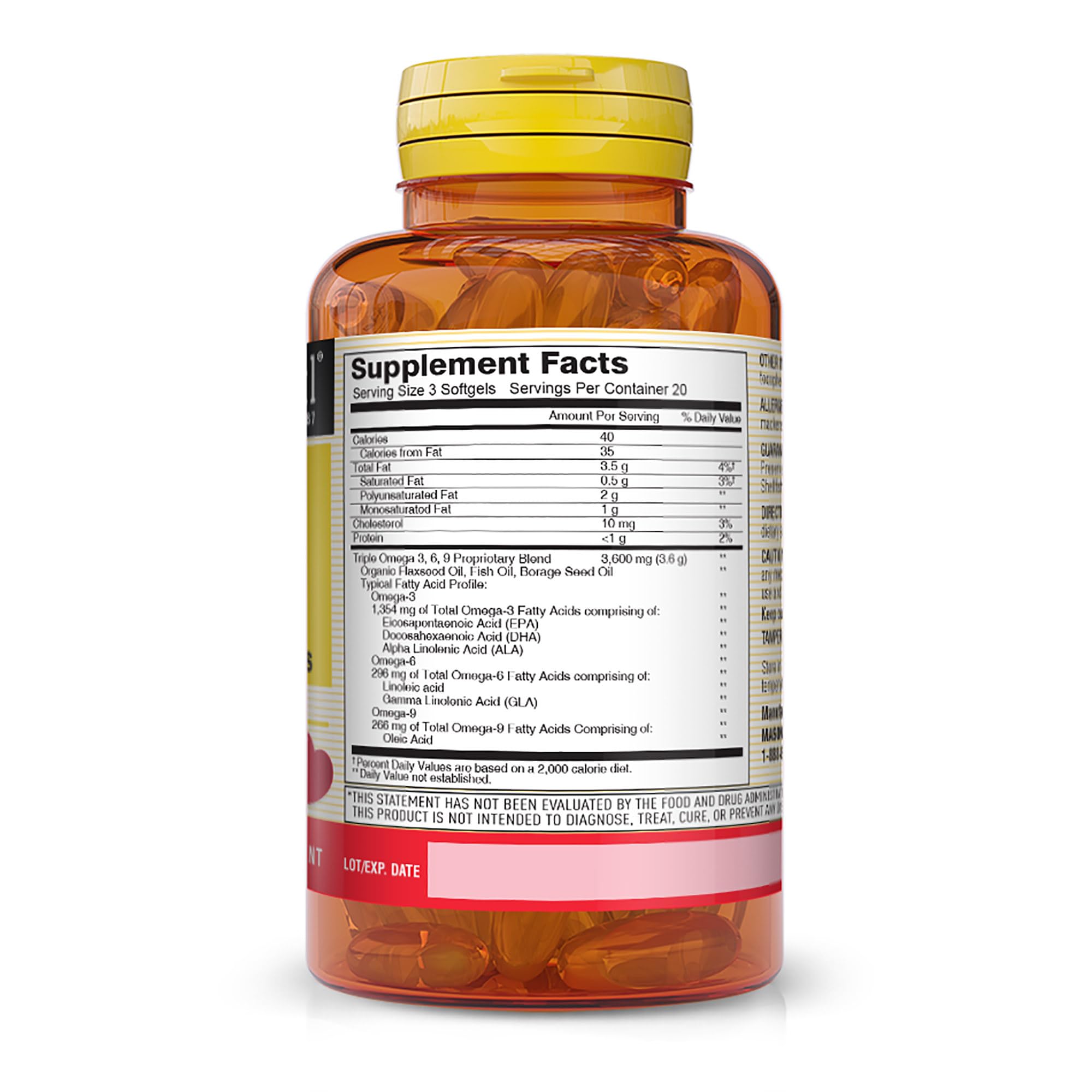 Gélules Omega3-6-9 Mason Natural avec huile poisson-lin-bourrache, soutien nutritionnel