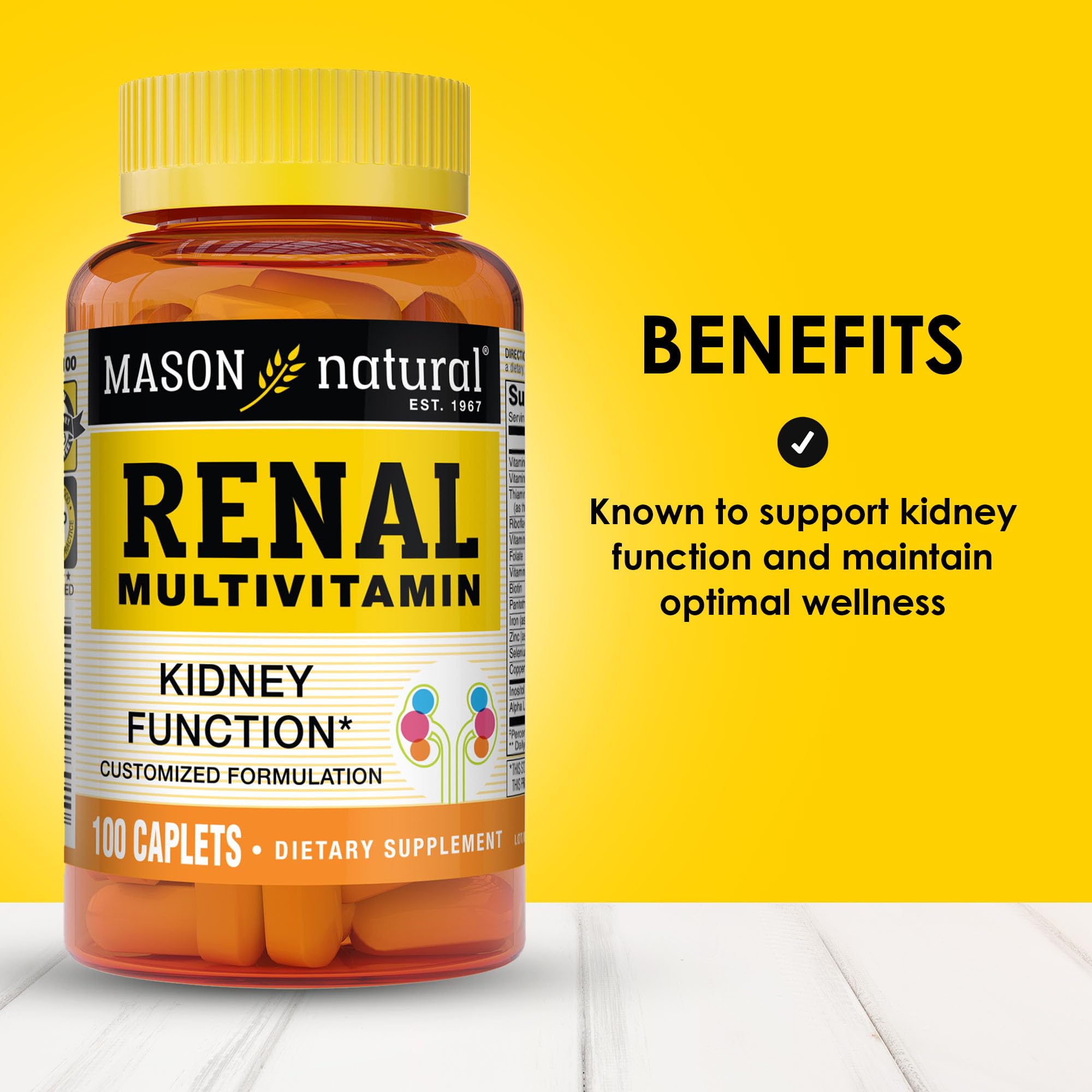 MASON NATURAL Renal Multivitamin : image du flacon, soutien rénal potentiel.