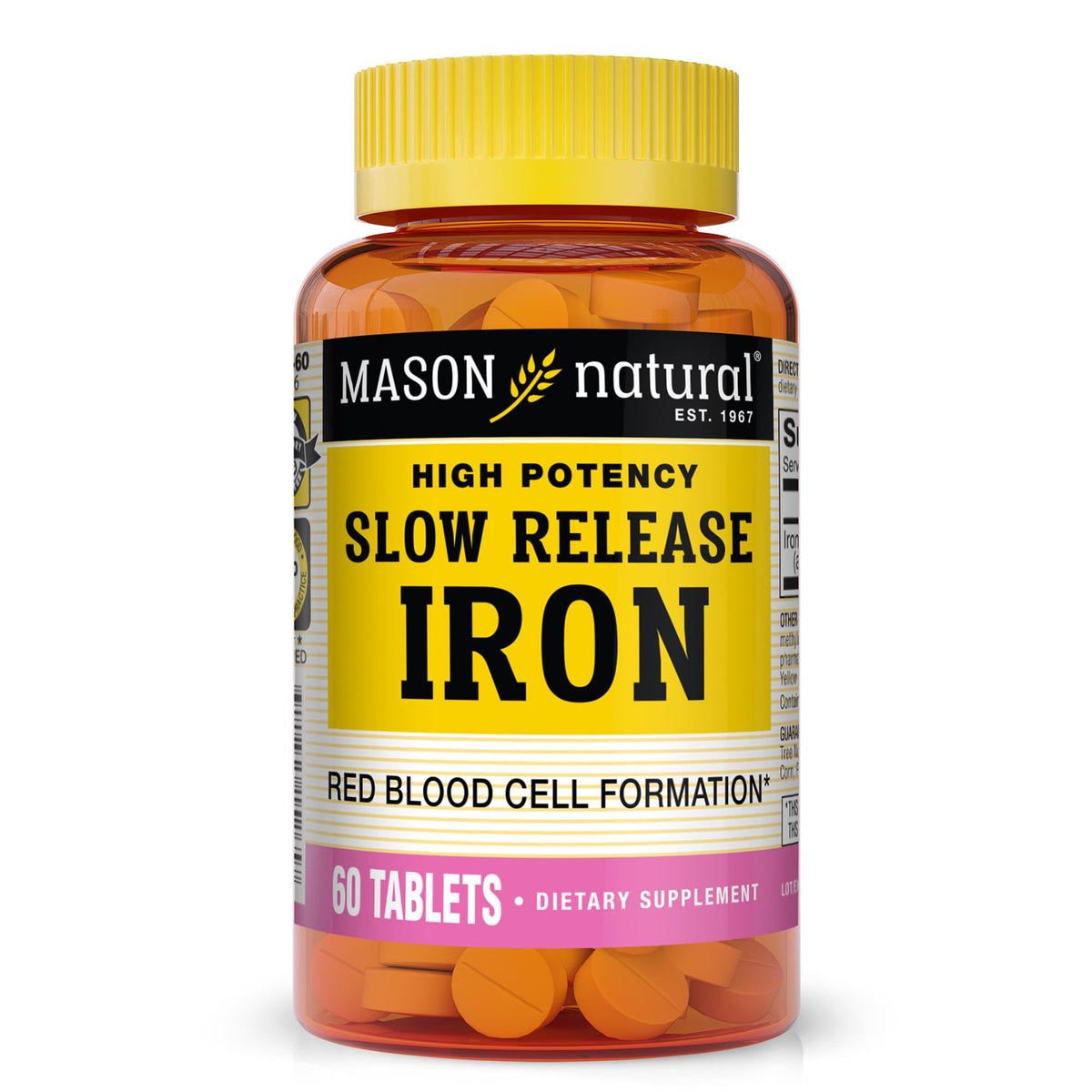 Mason Natural sulfate de fer 50 mg, bouteille prête à l'emploi pour le quotidien.