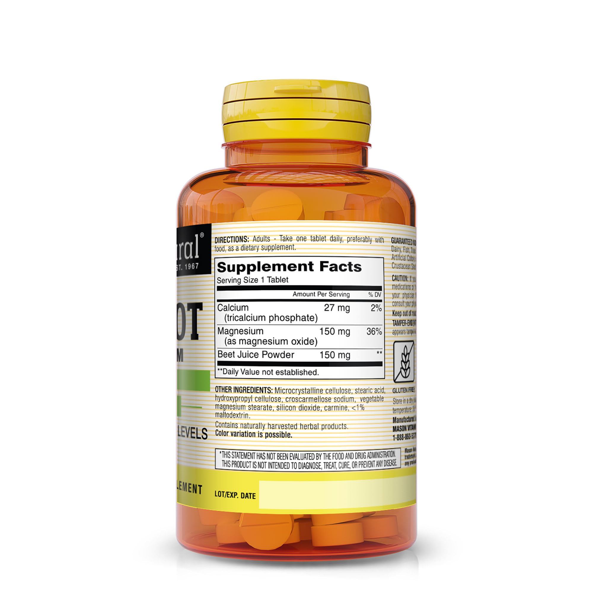 Tablettes Mason Natural betterave avec magnésium et calcium pour dosage quotidien