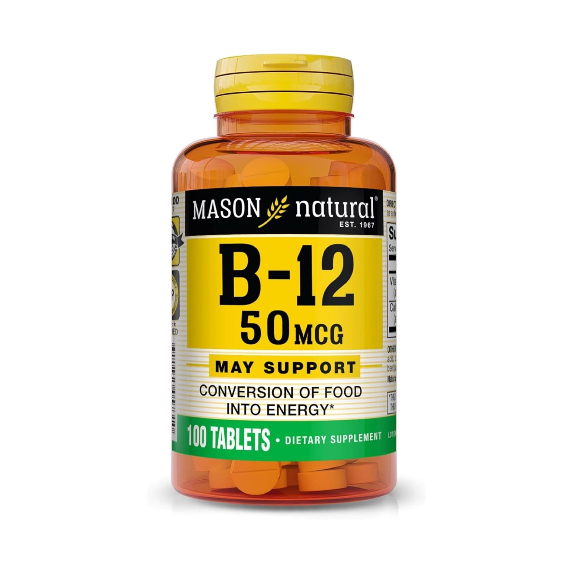 Mason Natural vitamine B12 50 mcg avec calcium – bouteille visible, énergie naturelle au quotidien.