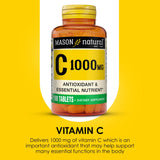 Flacon MASON NATURAL vitamine C 1000 mg, dosage journalier simple.
