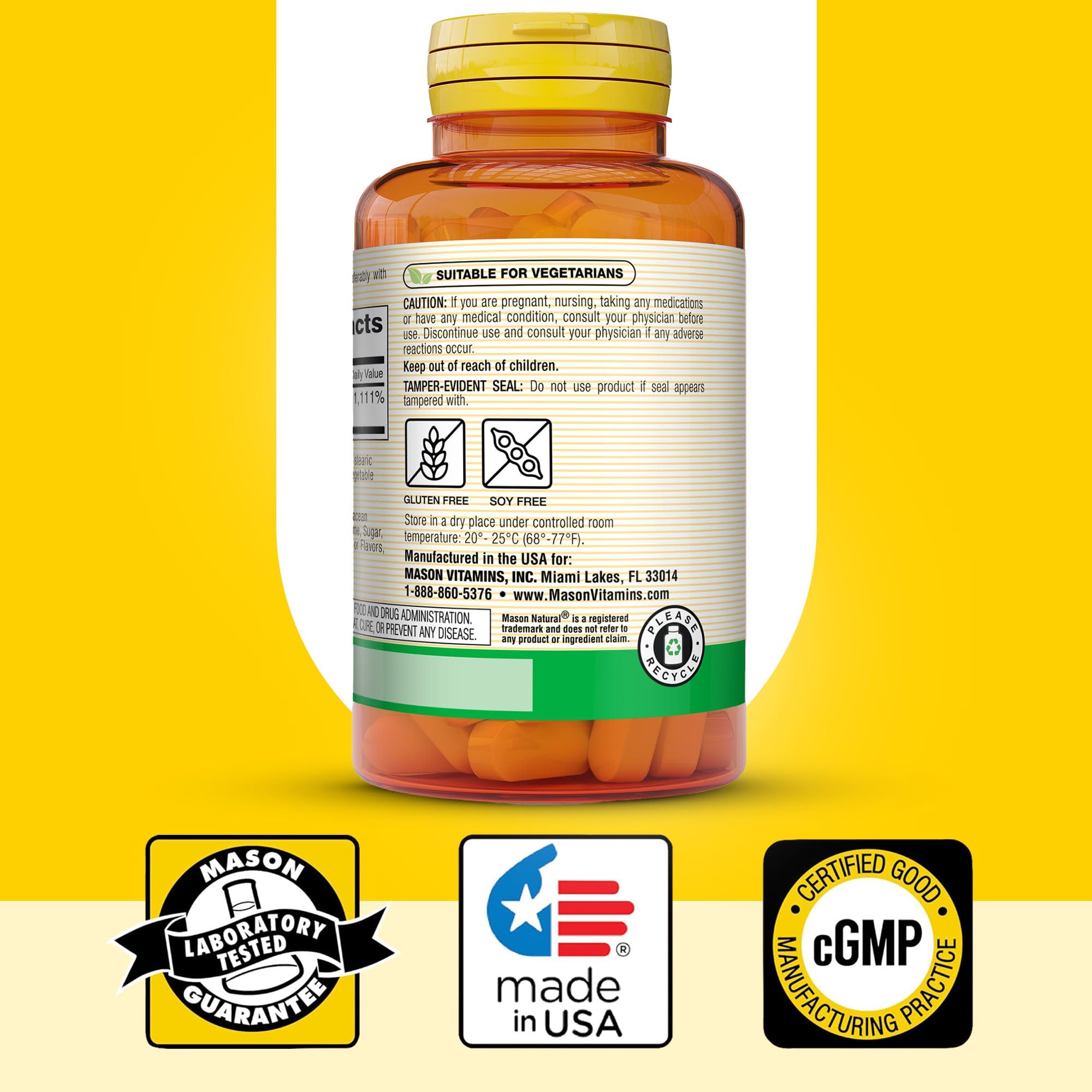 Formule sans allergènes majeurs, MASON NATURAL vitamine C 1000 mg pour un usage quotidien.