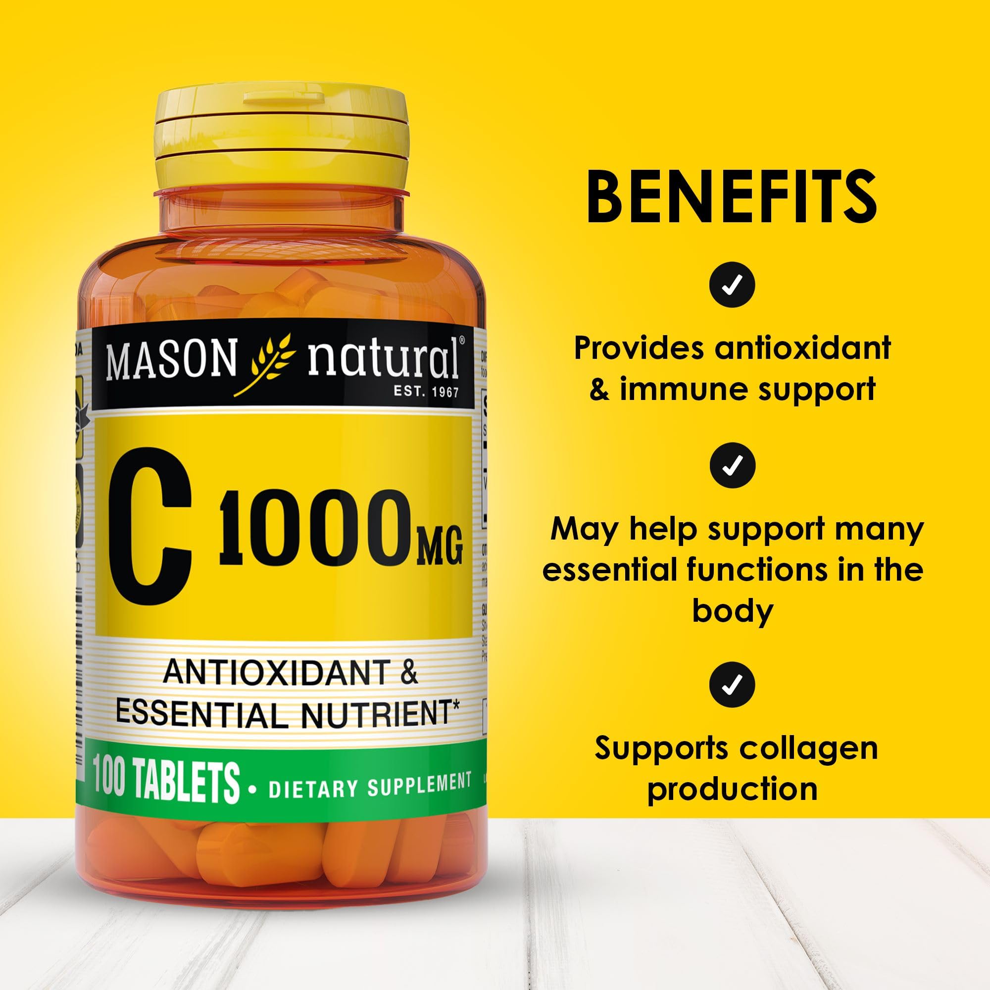 MASON NATURAL Vitamine C 1000 mg, tablettes pour un soutien quotidien potentiel.