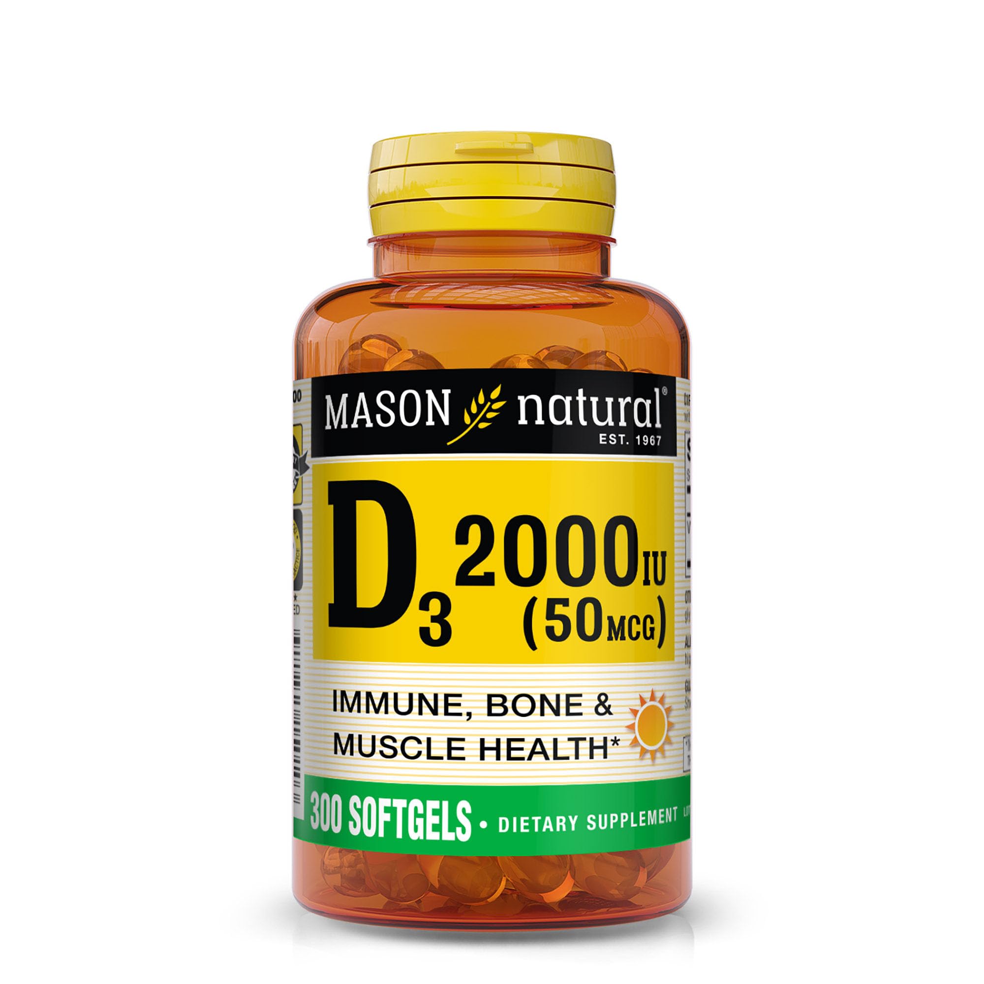 Mason Natural vitamine D3 2000 UI – bouteille: soutien au bien-être général.