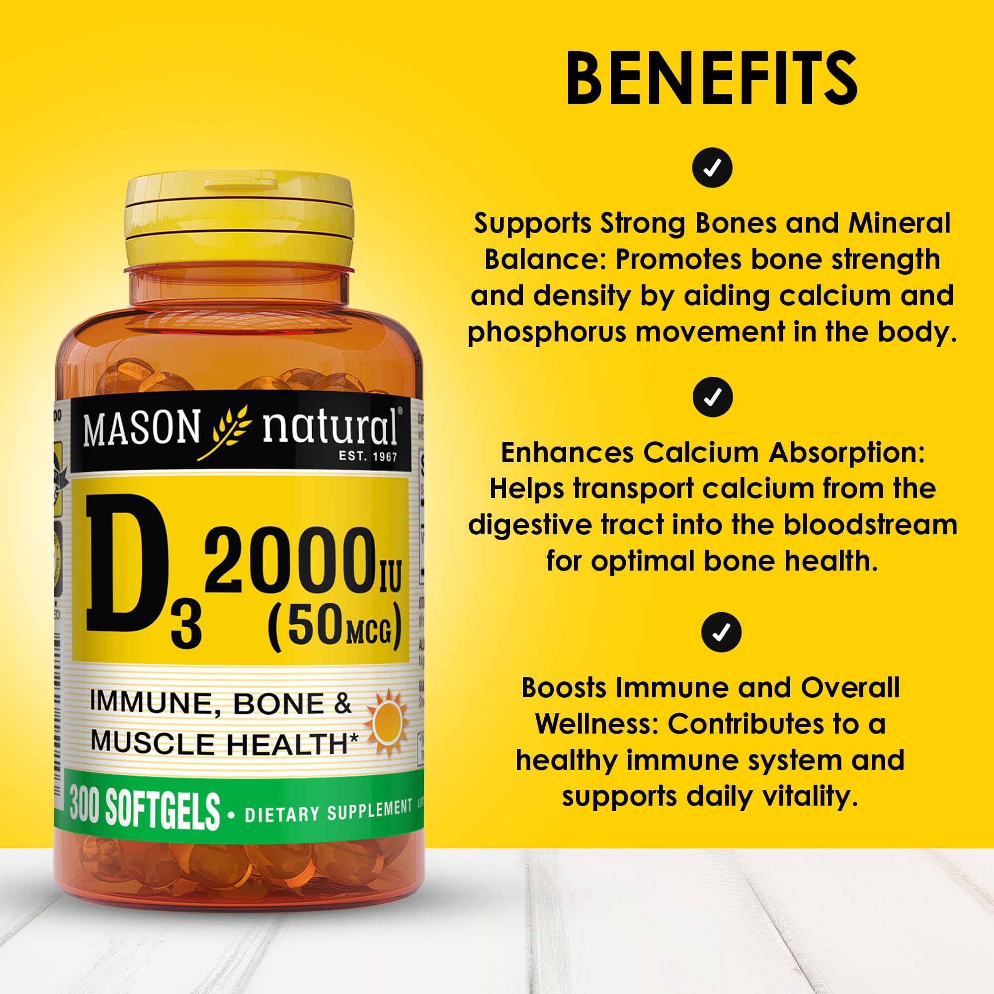 Mason Natural vitamine D3 2000 UI – gélules: prise quotidienne pratique.