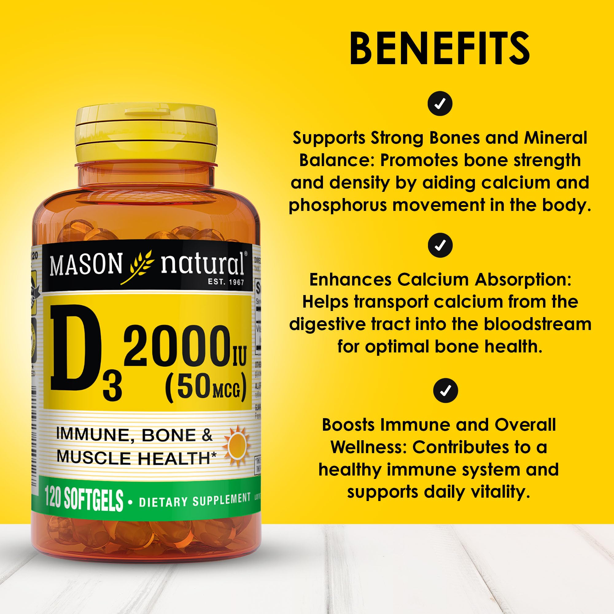 Mason Natural Vitamine D3 - capsules faciles à prendre dans la routine quotidienne.