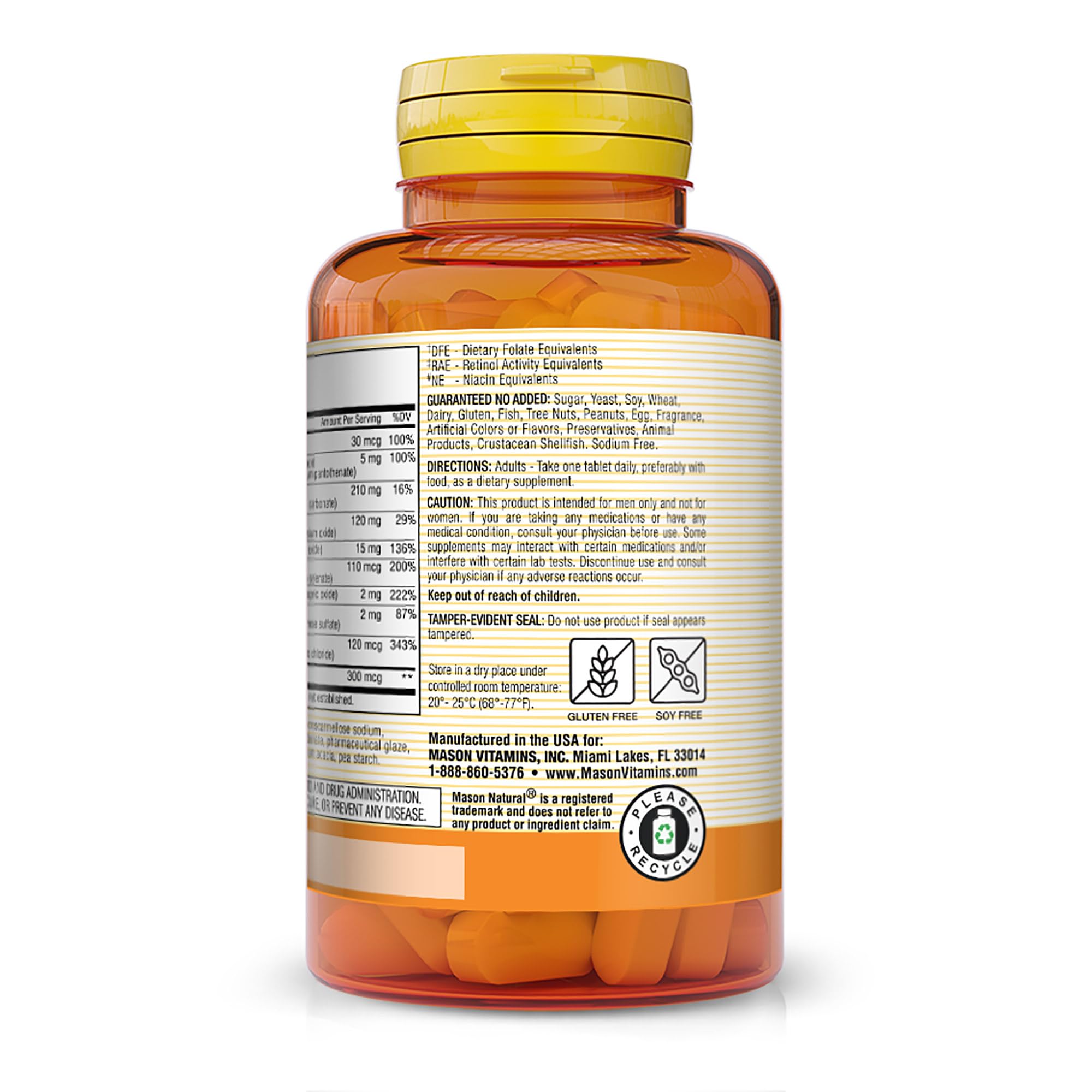 MASON NATURAL Formule Homme: étiquette claire indiquant les nutriments essentiels et leur usage.