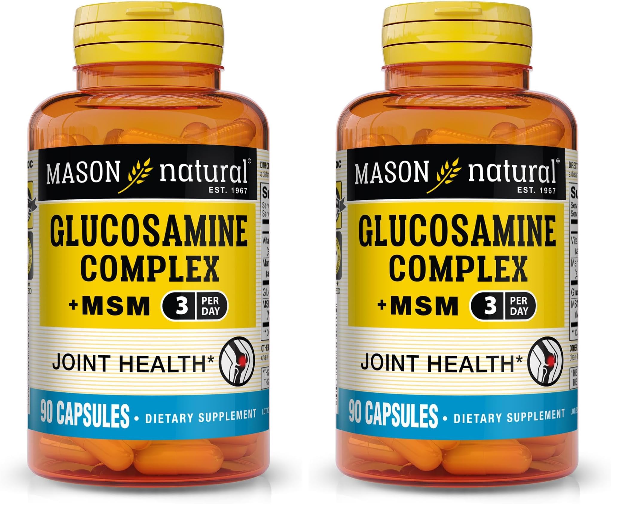 Bouteille Mason Natural Glucosamine Complexe MSM avec mobilité potentielle.