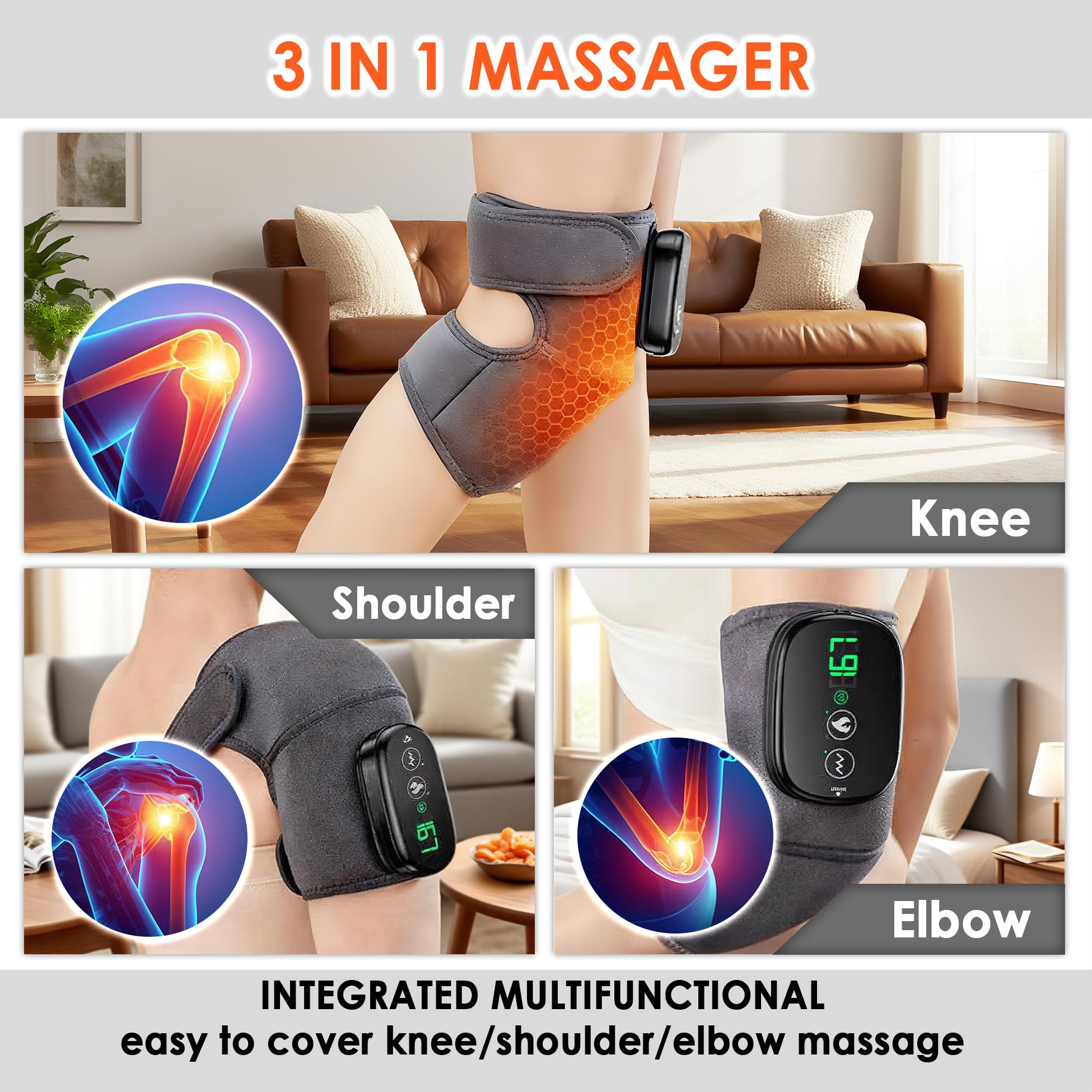 Massager genou sans fil avec contrôle tactile facile à utiliser.