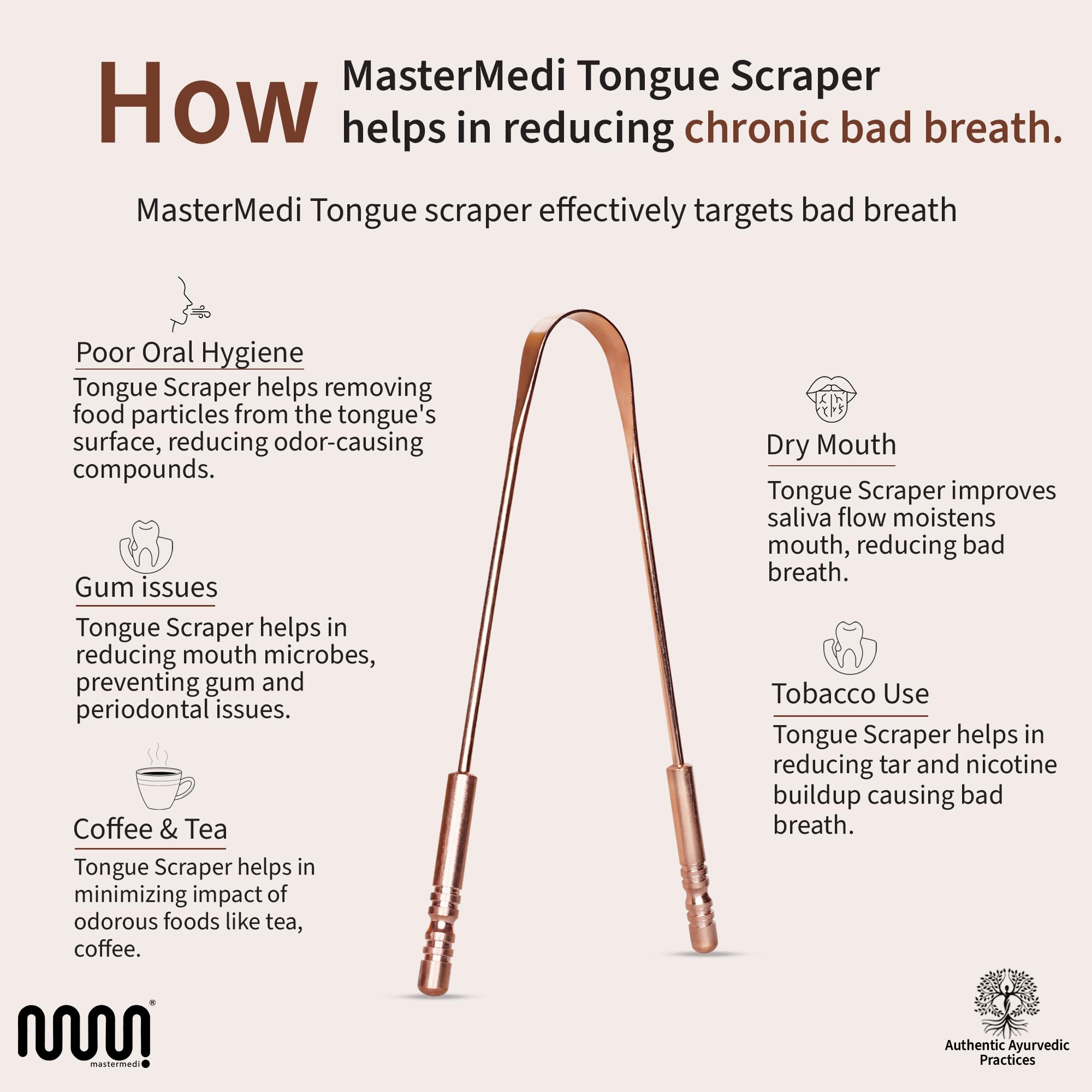 Gratte-langue en cuivre durable MasterMedi, facile à nettoyer et non rouillé.