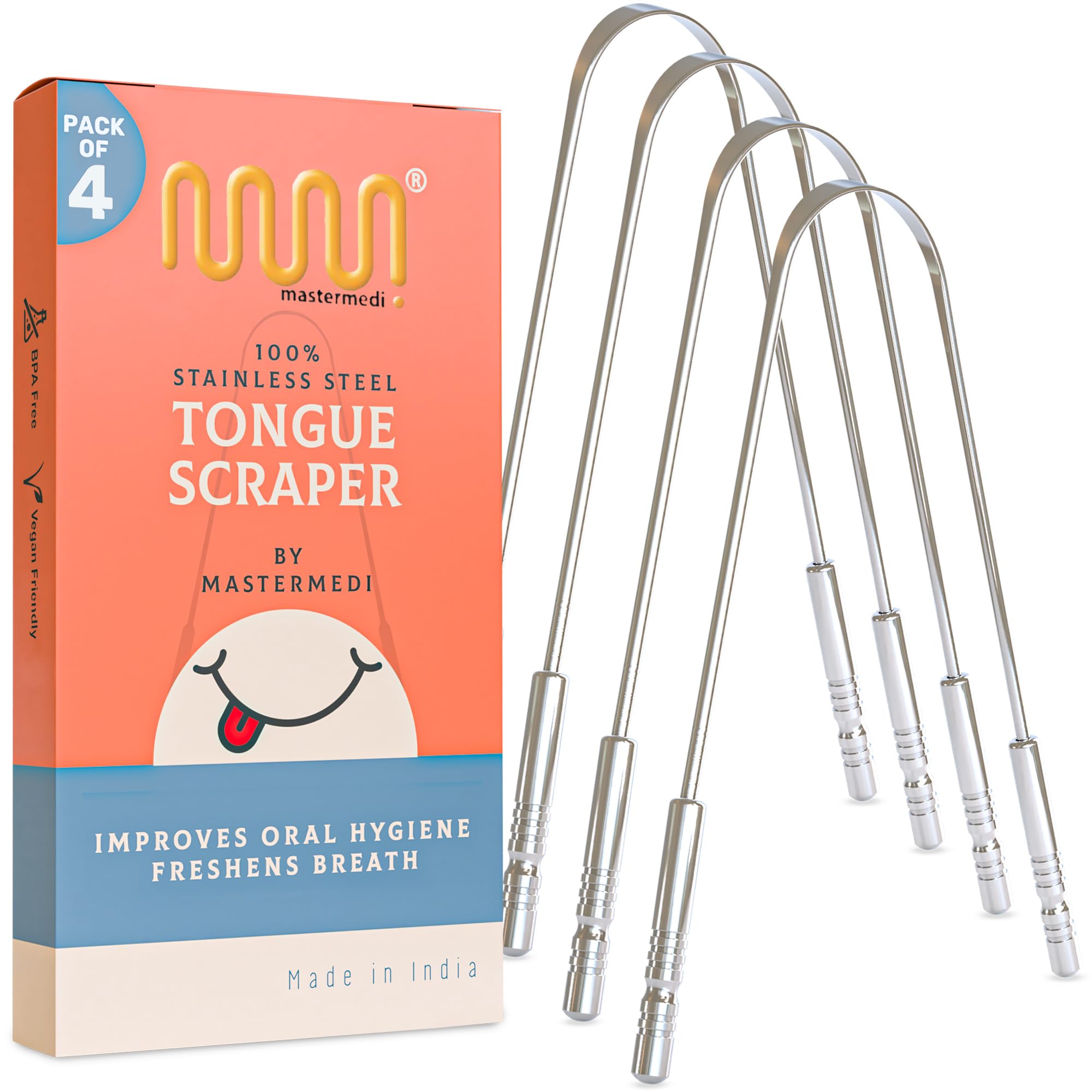 MasterMedi rasoir-langue en acier inoxydable, nettoyage efficace de la langue.