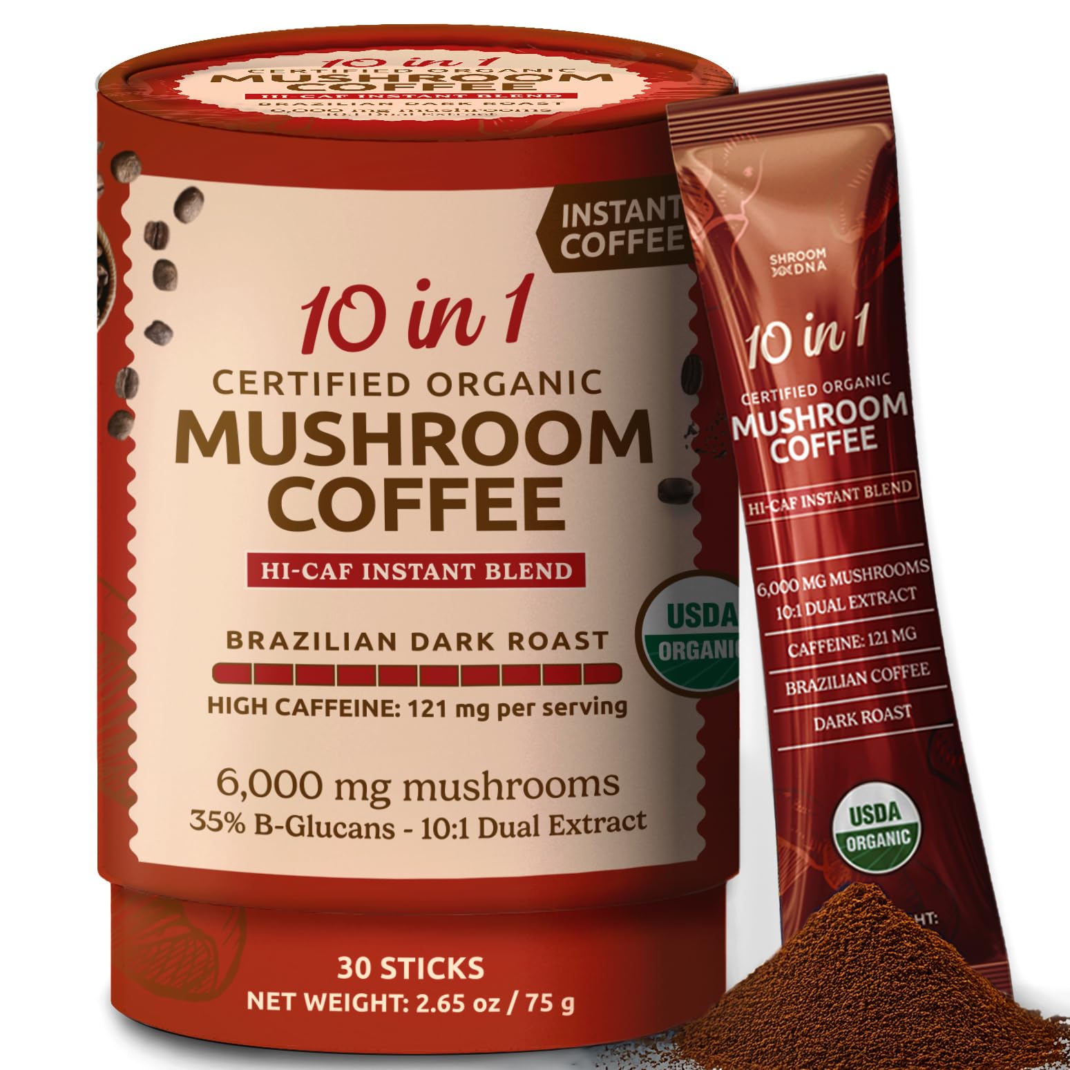 Mélange MATCHA DNA en poudre café-champignons pour énergie durable et concentration.