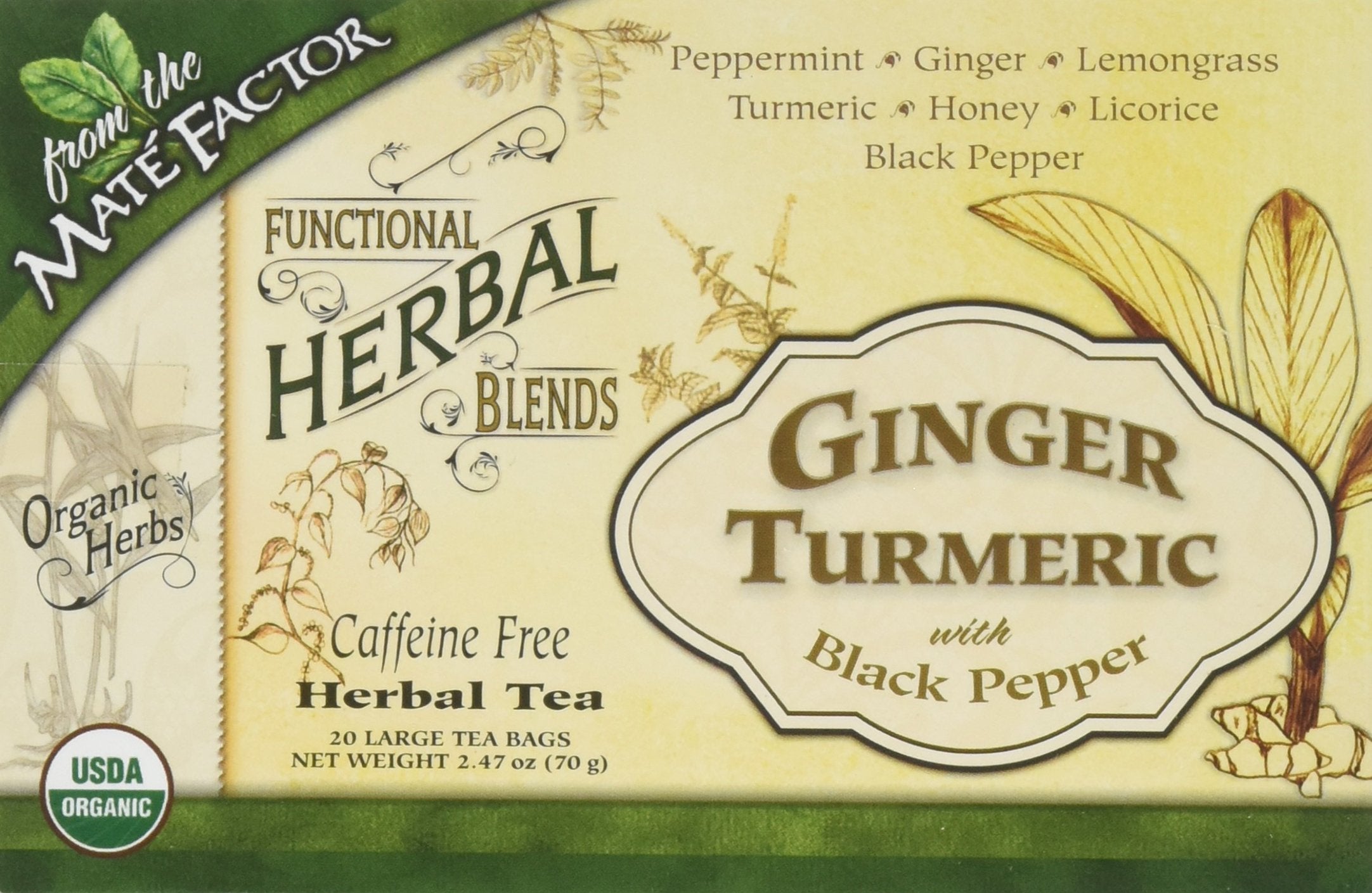 Infusion Maté Factor, arôme épicé gingembre-curcuma, idéal pour démarrer la journée.