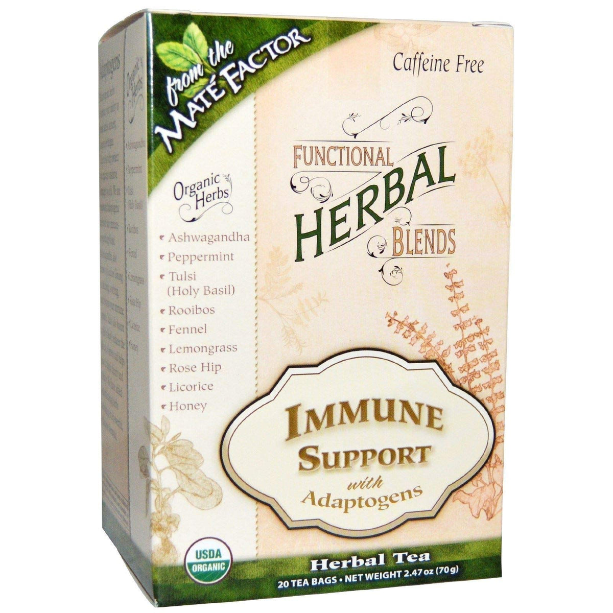 Maté Factor Infusions Immunité et Adaptogènes: tasse de thé verte réconfortante.