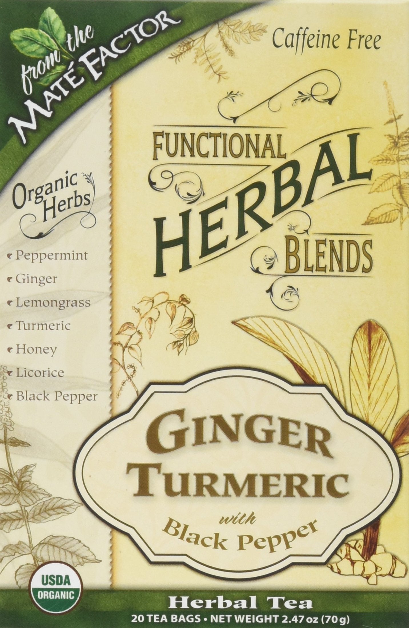 Sachets Maté Factor gingembre-curcuma-poivre noir, prêt à infuser pour une pause réconfortante.