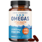MAV NUTRITION Omega3-6-9 Curcumine, bouteille pratique pour mobilité et bien-être.