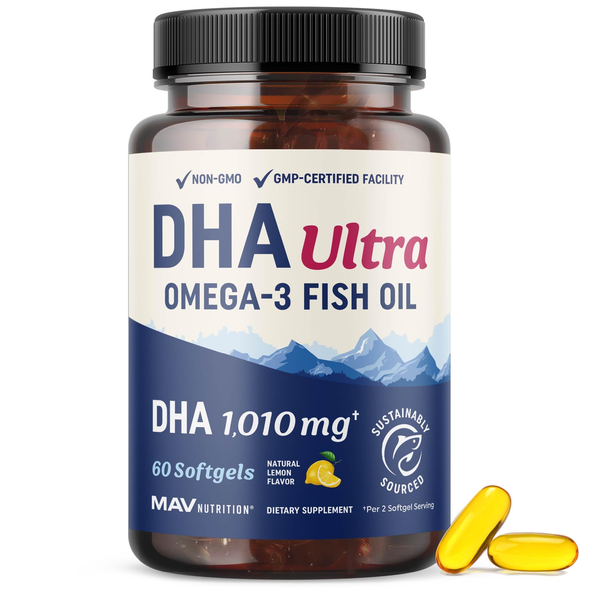 DHA Ultra 1010mg MAV Nutrition - bouteille pour soutien cognitif et clarté mentale.