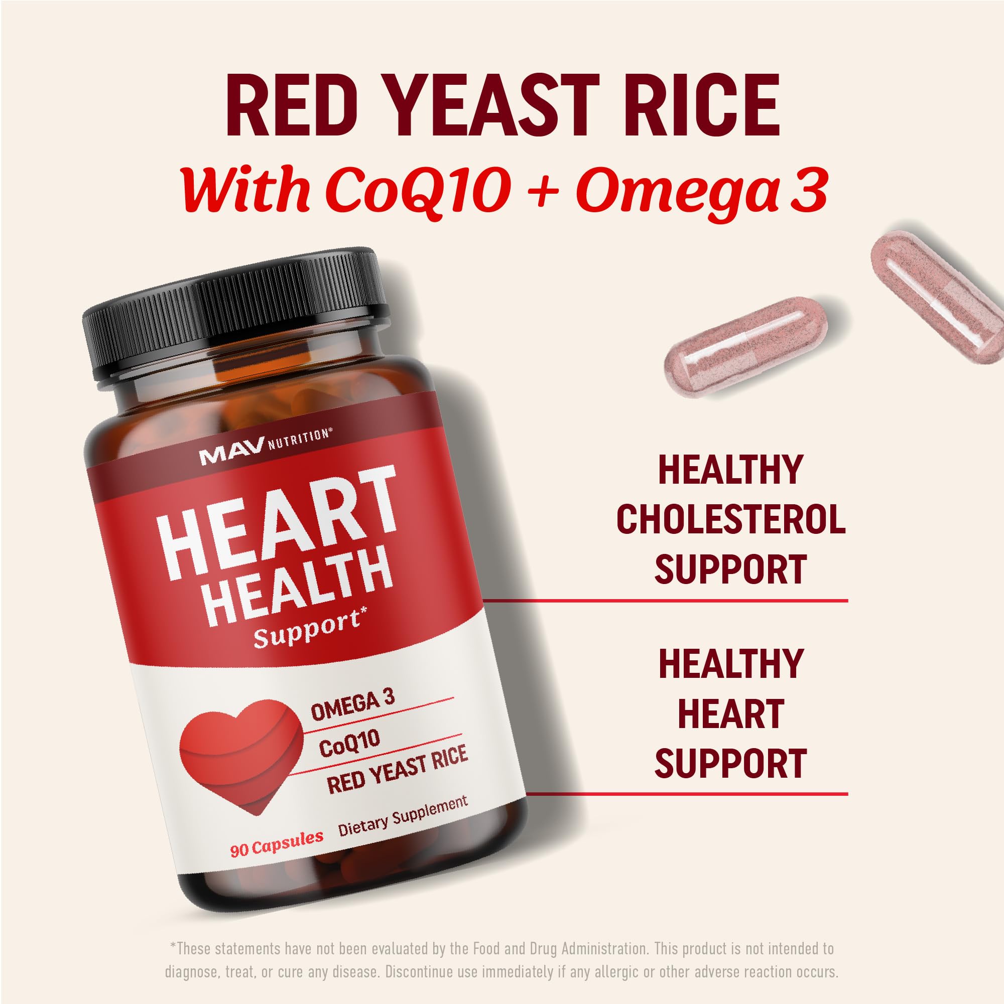 Flacon MAV Nutrition Formule Cardio CoQ10 Omega3 et levure rouge pour la santé vasculaire.