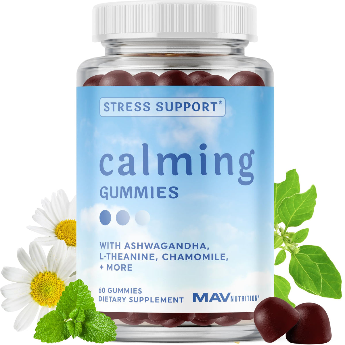 Gommes MAV NUTRITION Ashwagandha pour adolescents, soutien au calme après l'école.