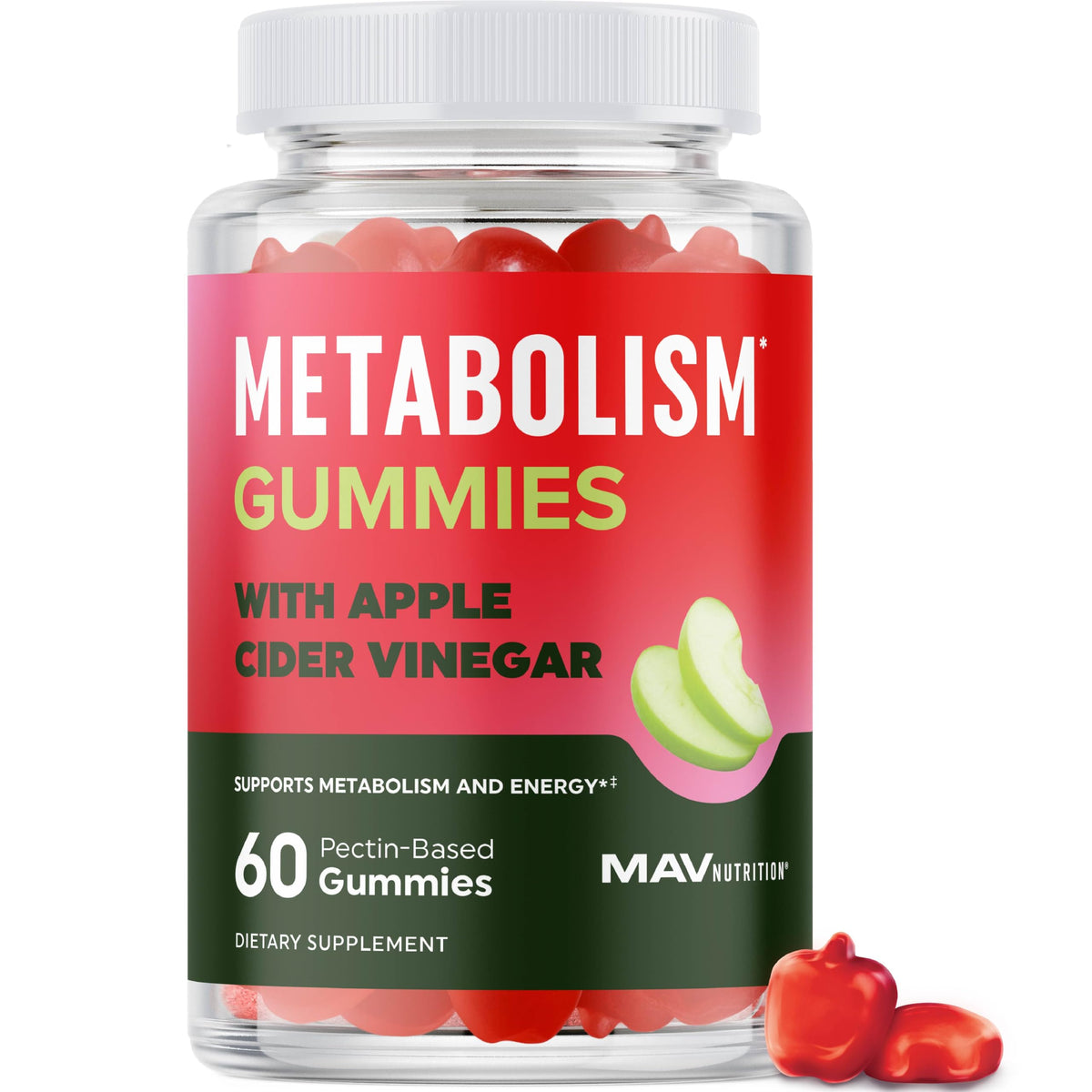 Gommes MAV NUTRITION au vinaigre de cidre saveur pomme en flacon attrayant, énergie potentielle