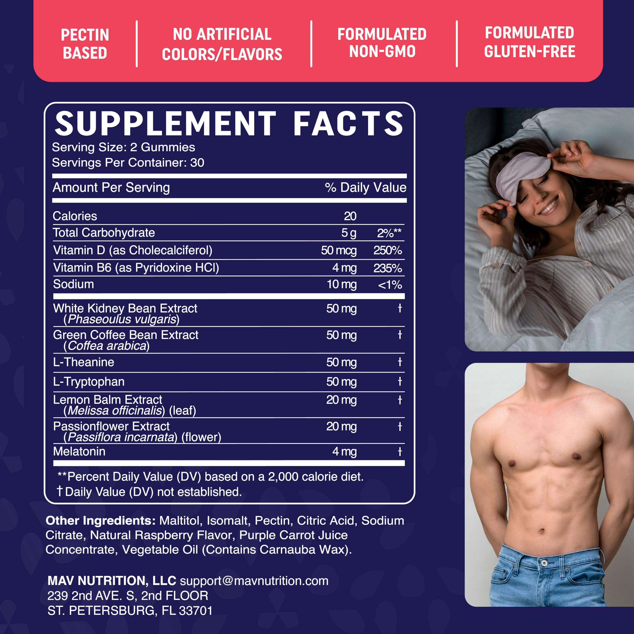 Gommes MAV Nutrition certifiées Non-GMO et sans gluten, qualité et sécurité.