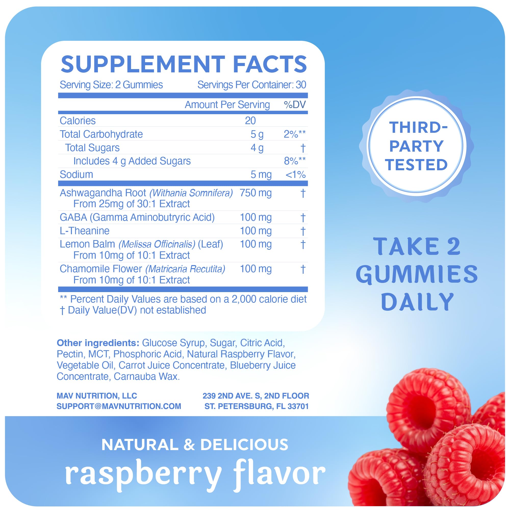 Gommes MAV NUTRITION Saveur framboise naturelle, plaisir quotidien.