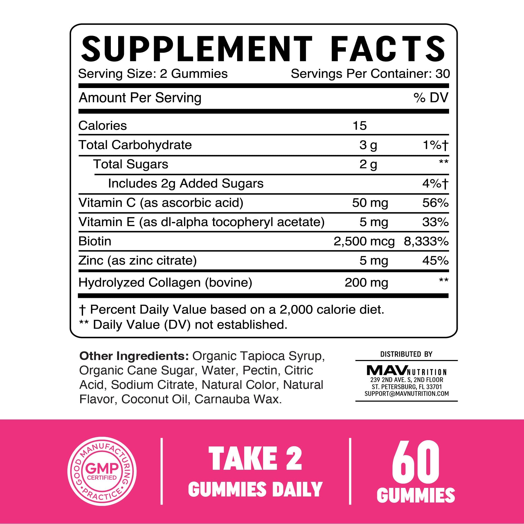 Gommes MAV Nutrition vitamine C, E et zinc pour le quotidien.