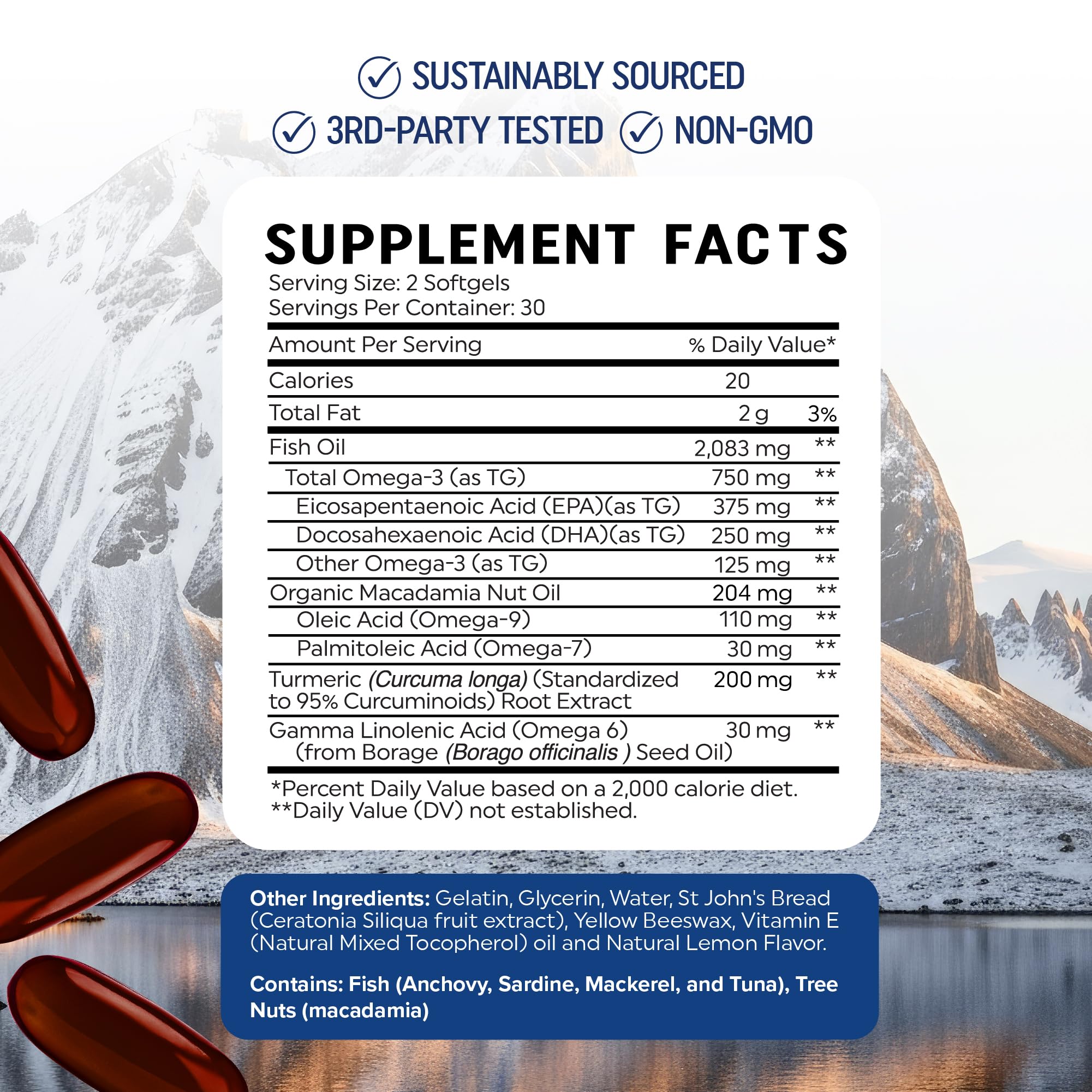 Mélange oméga et curcumine MAV NUTRITION, formulation riche et équilibrée.