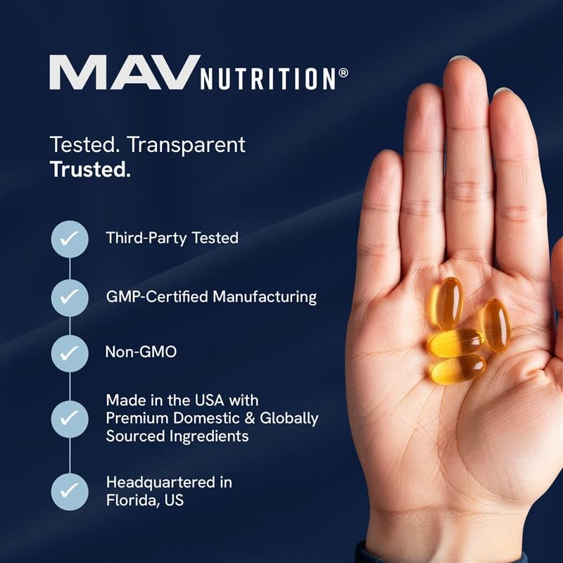 MAV Nutrition Omega-3 D3 – gélules citrus: faciles à avaler et soutien immunitaire.