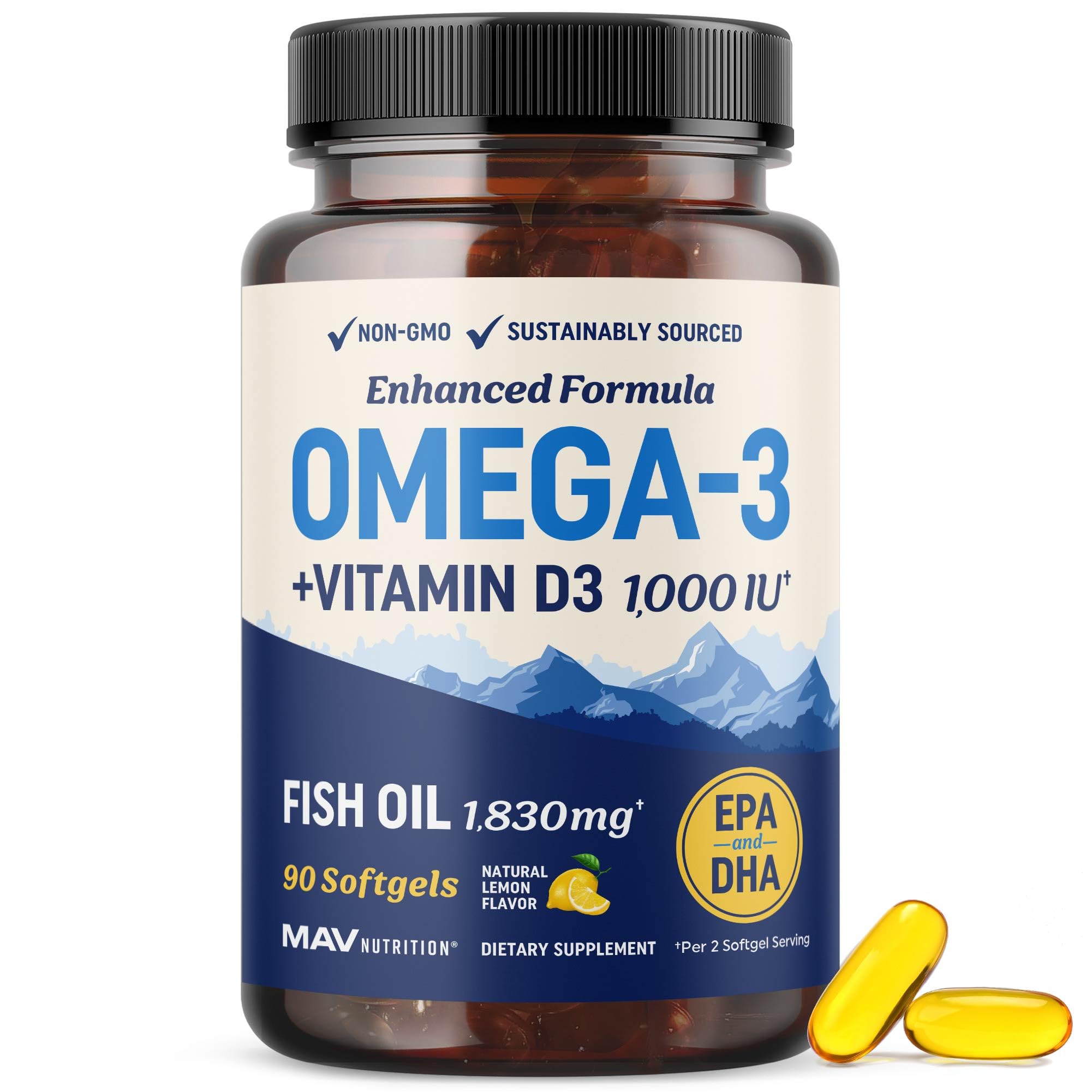 MAV Nutrition Omega-3 D3 – poisson-citron: huile de poisson au goût citron pour le bien-être.