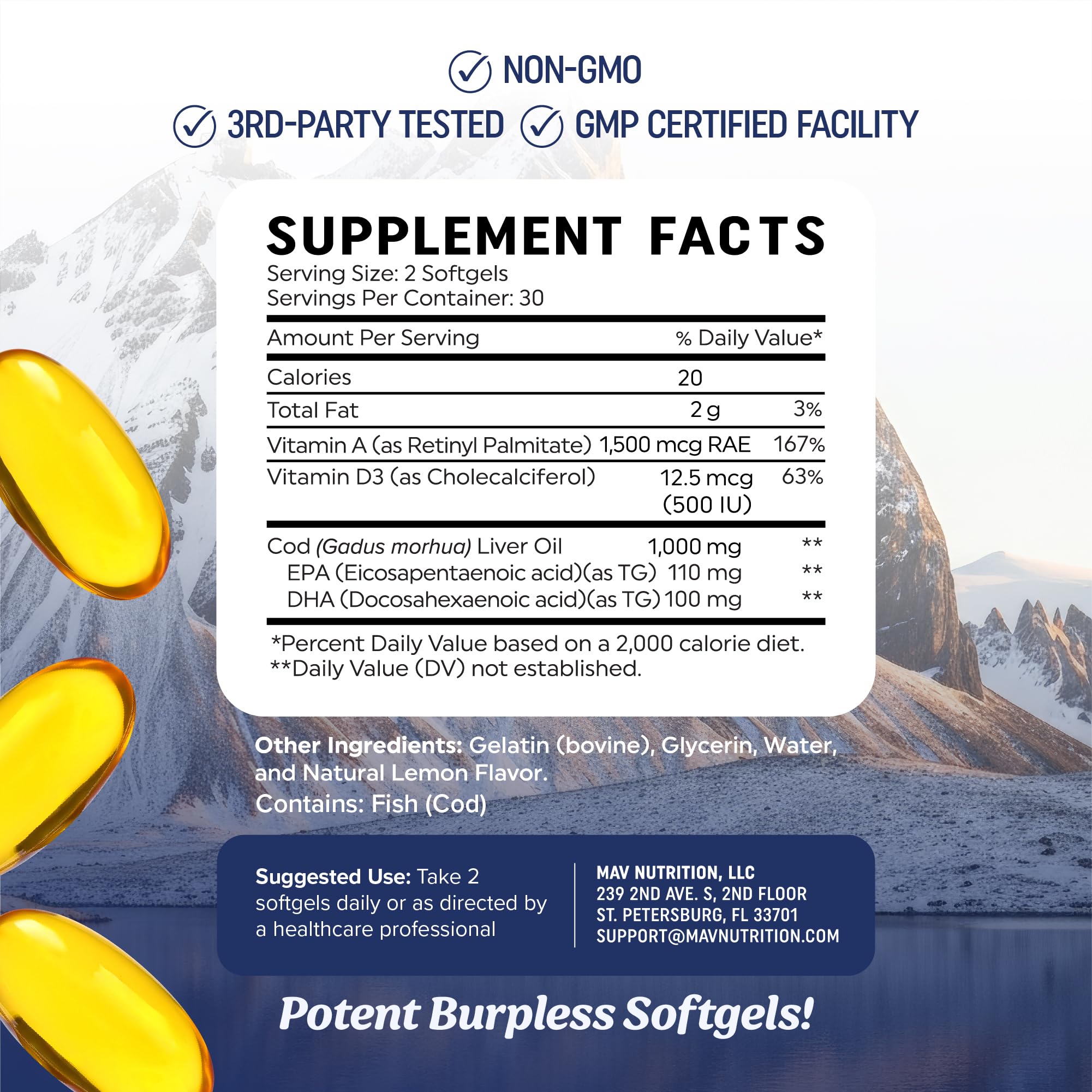 Oméga-3 DHA/EPA avec vitamines A et D3 MAV NUTRITION