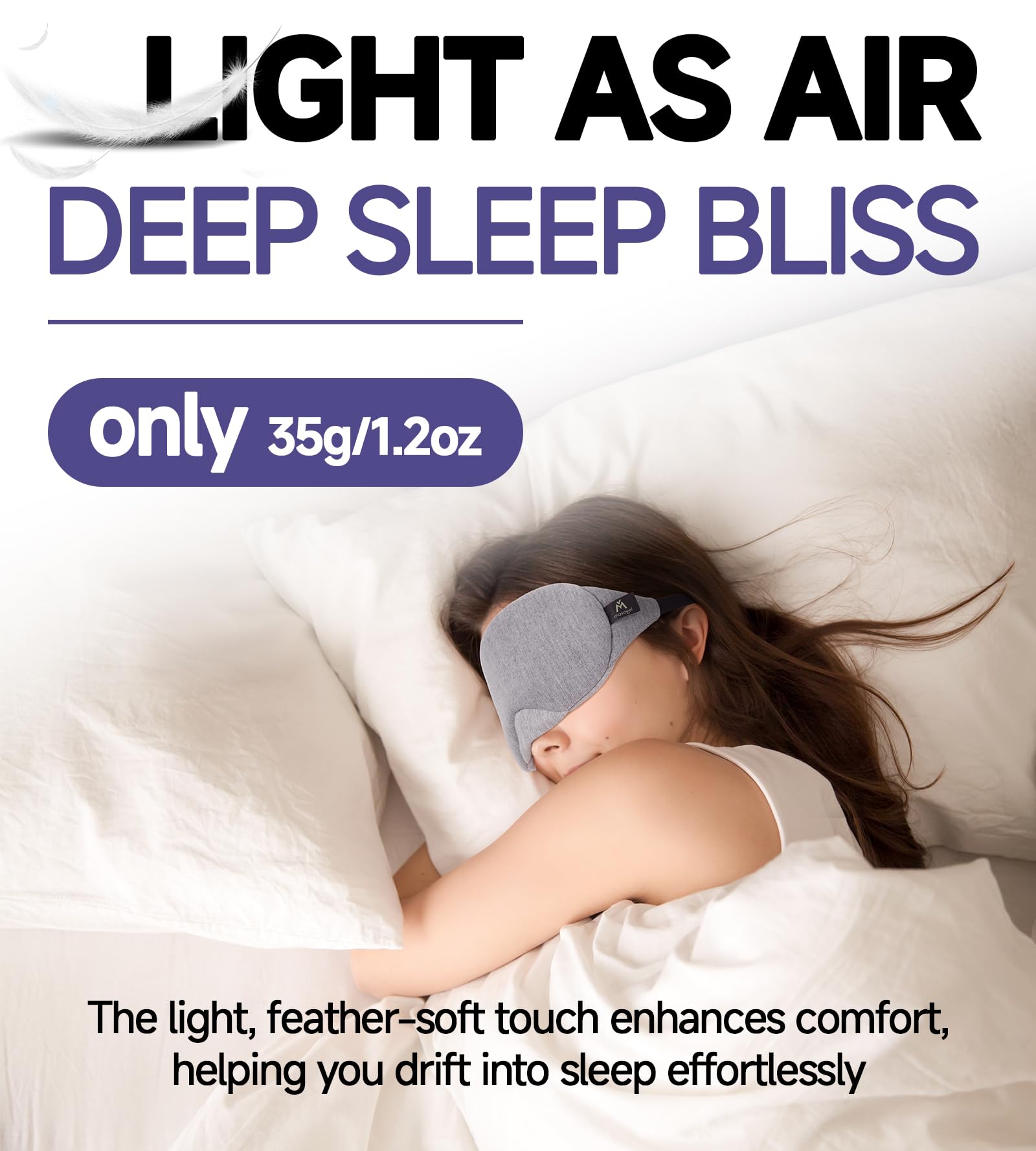 Masque yeux Mavogel, cinq couches douces, toucher agréable pour dormir paisiblement.