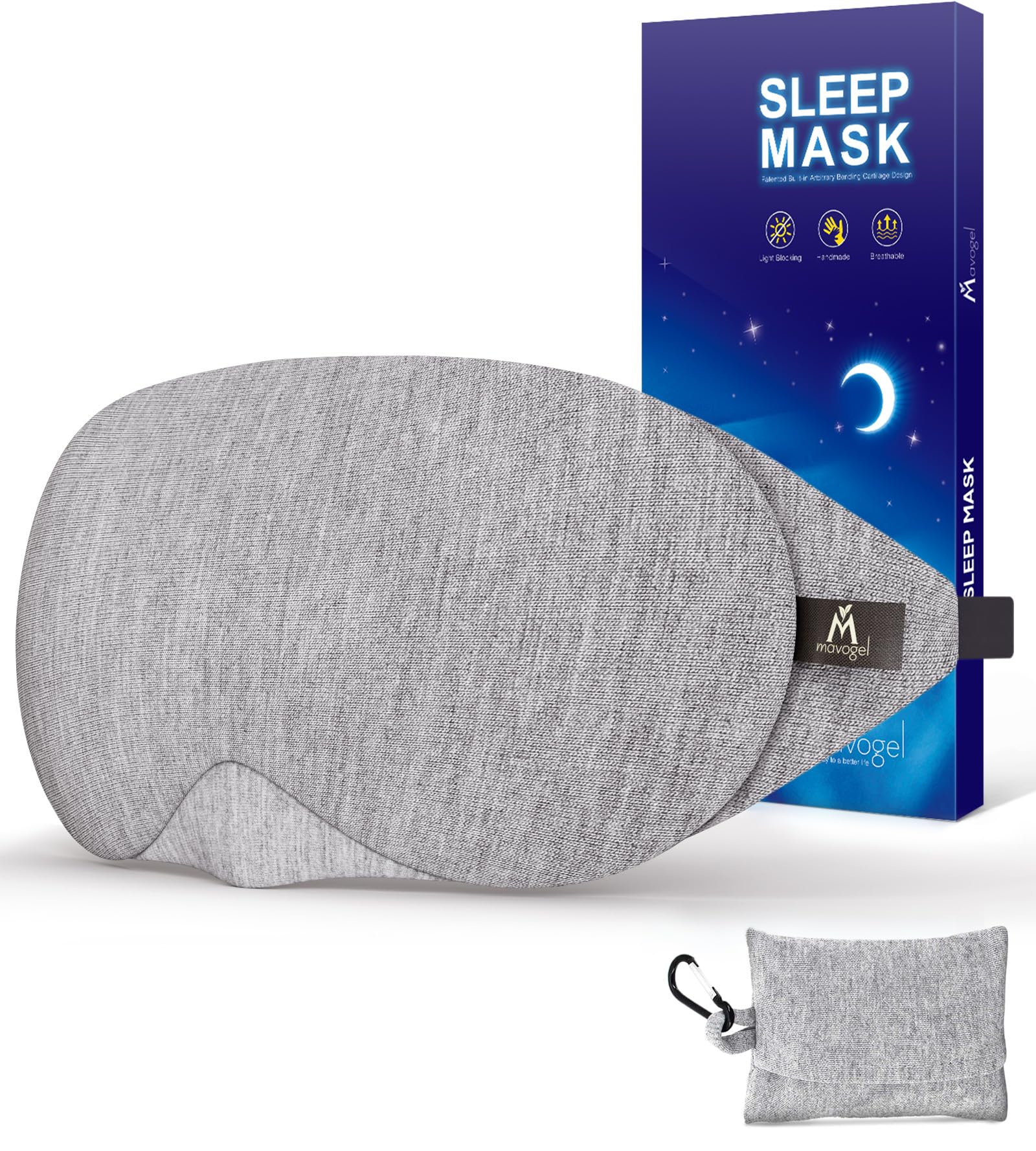 Masque yeux Mavogel en coton, vue avant, design ergonomique pour un ajustement confortable.