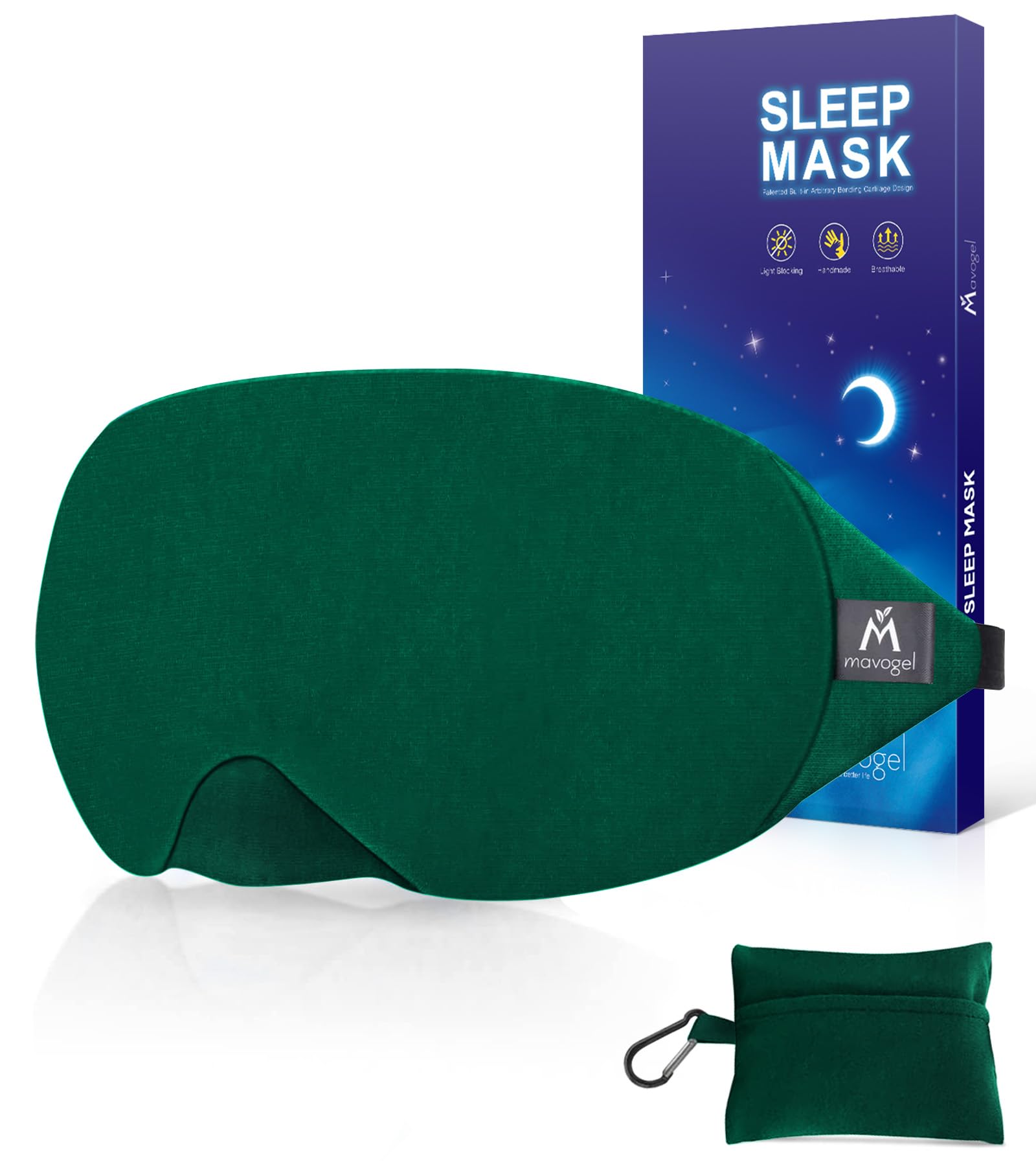 Masque yeux Mavogel coton respirant vert pour sommeil calme