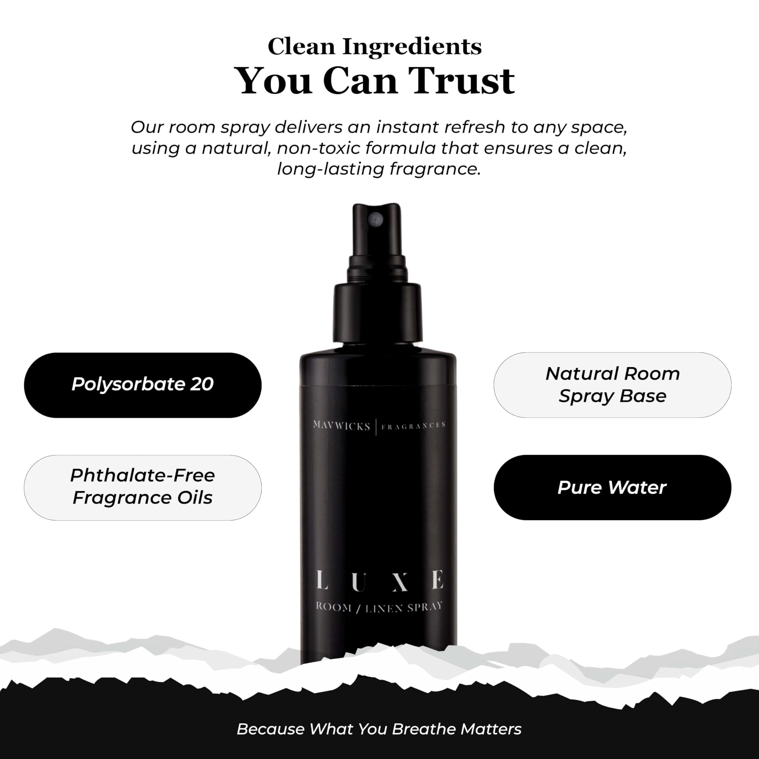 Mavwicks Luxe Usage Rideaux Coussins 8oz: parfume et rafraîchit les textiles domestiques.