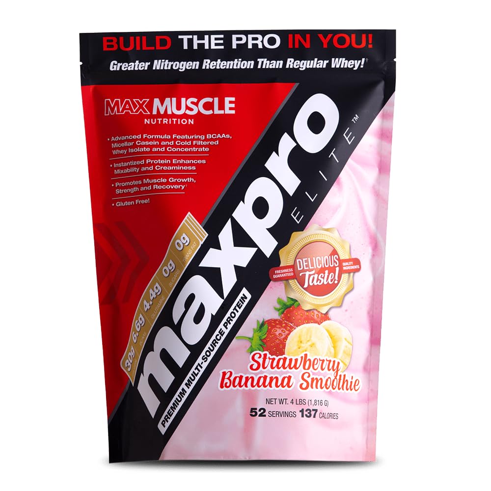 Max Muscle Maxpro Elite, poudre Fraise-Banane prête à mélanger, récupération post-entraînement