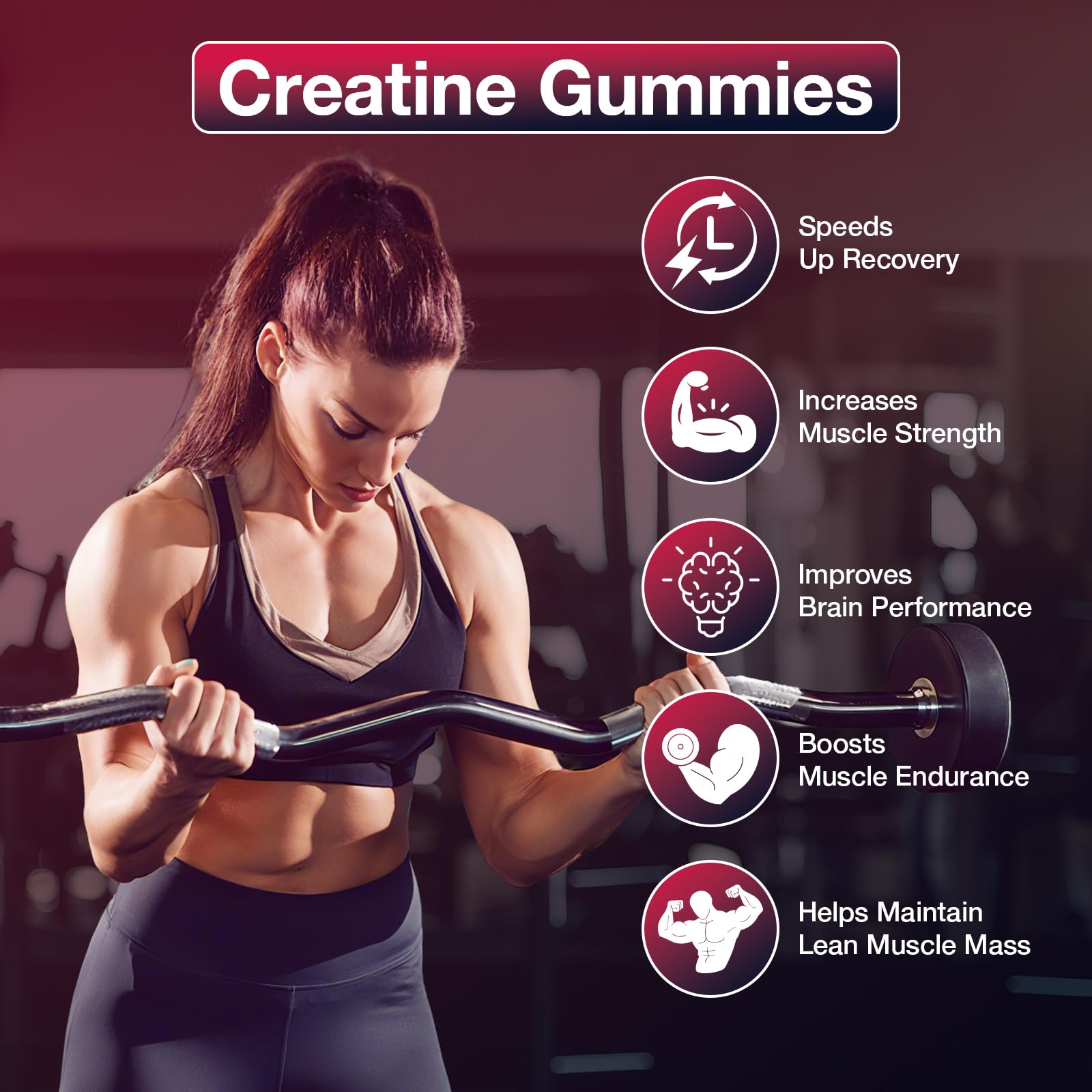 Utilisation quotidienne avec 4 gommes, Maxhemphealth Creatine Gummies facilite l'apport nutritionnel.