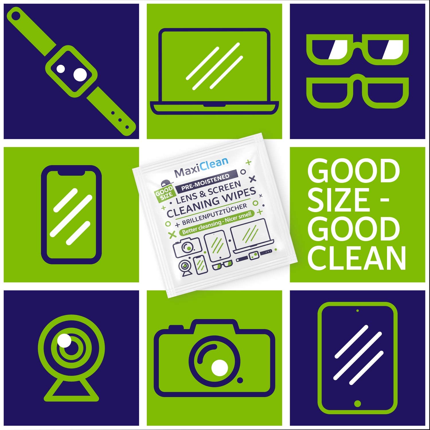 MAXI CLEAN lingettes polyvalentes pour nettoyer écrans d’ordinateur portable.