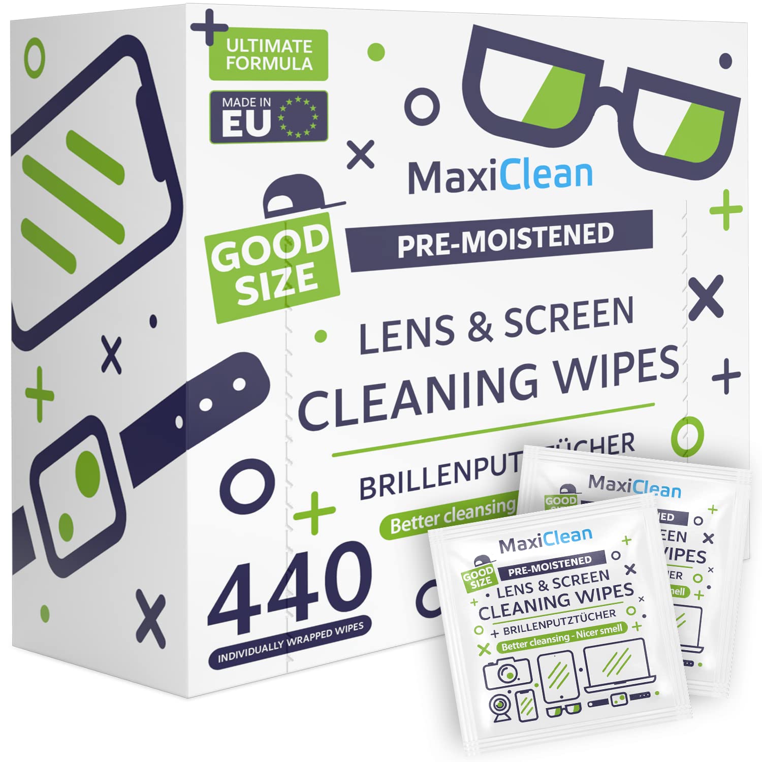 MAXI CLEAN lunettes préhydratées pour un nettoyage sans traces.